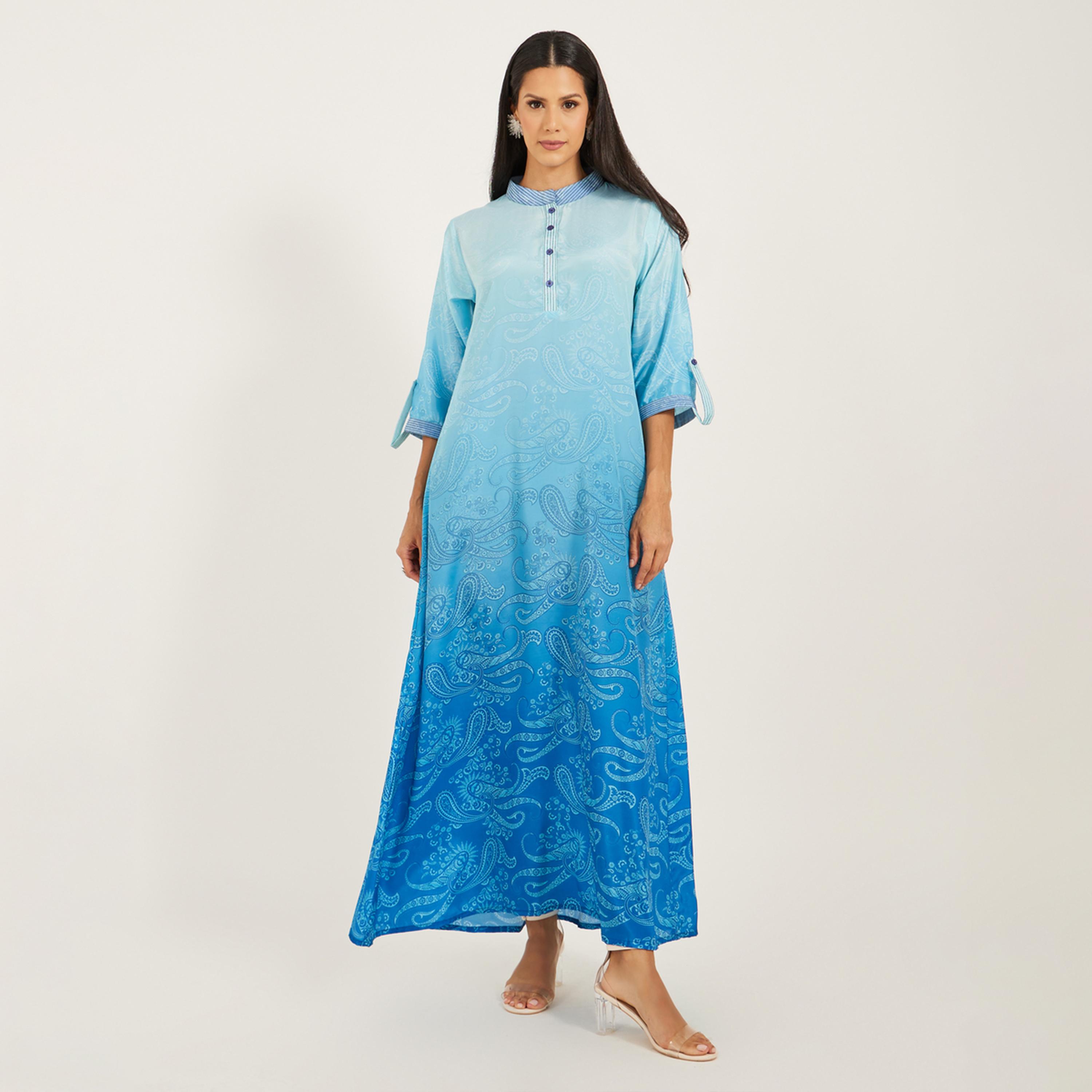 Maxim Creation X Styli Printed Stand Collar Buttoned A-Line Kaftan-women-arabicclothing-kaftan-image-1
