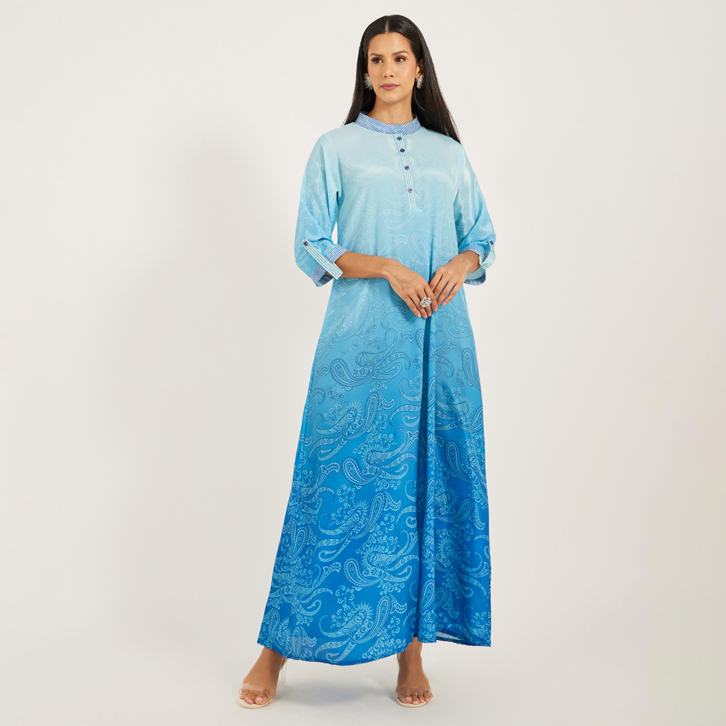 Maxim Creation X Styli Printed Stand Collar Buttoned A-Line Kaftan-women-arabicclothing-kaftan-image-2