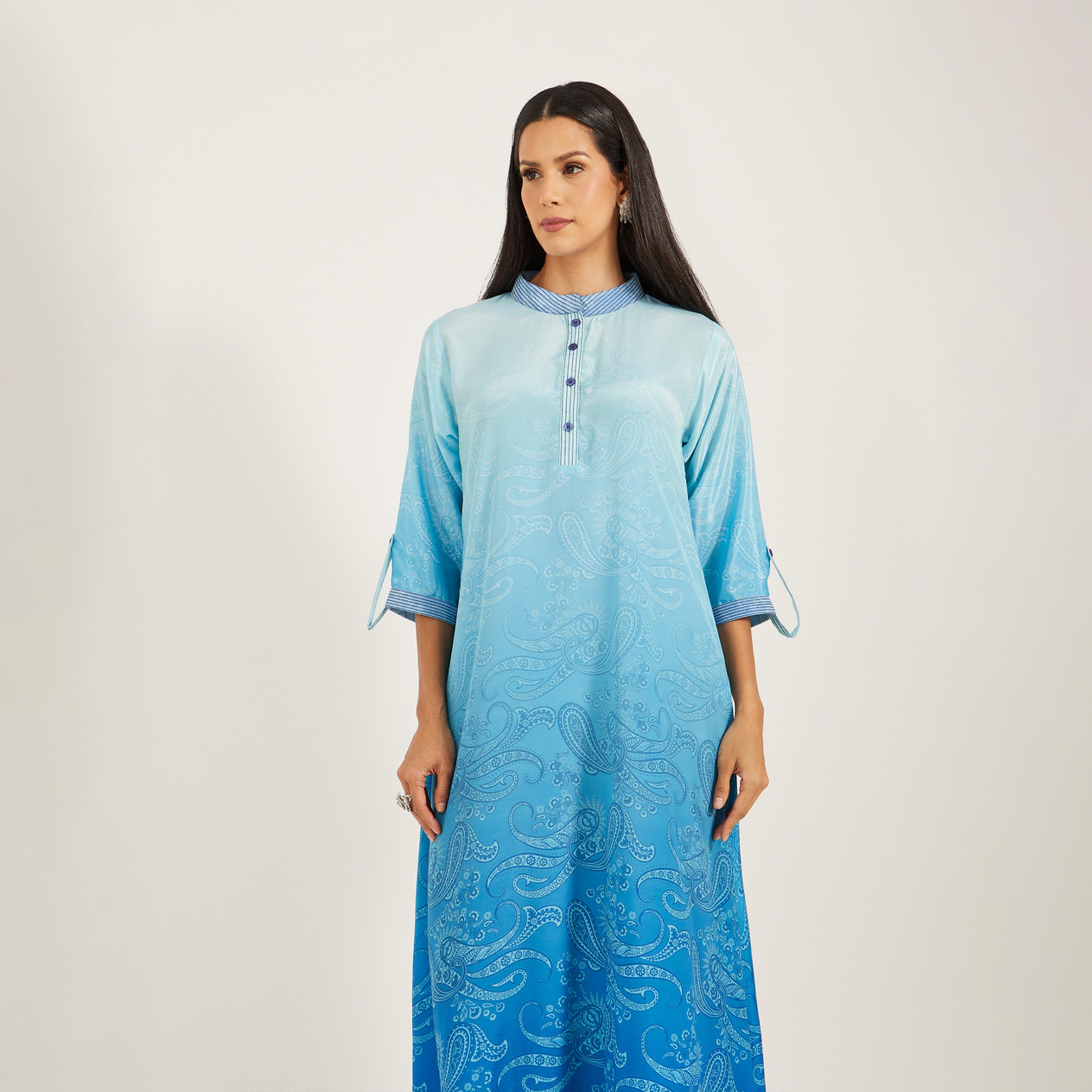 Maxim Creation X Styli Printed Stand Collar Buttoned A-Line Kaftan-women-arabicclothing-kaftan-image-3