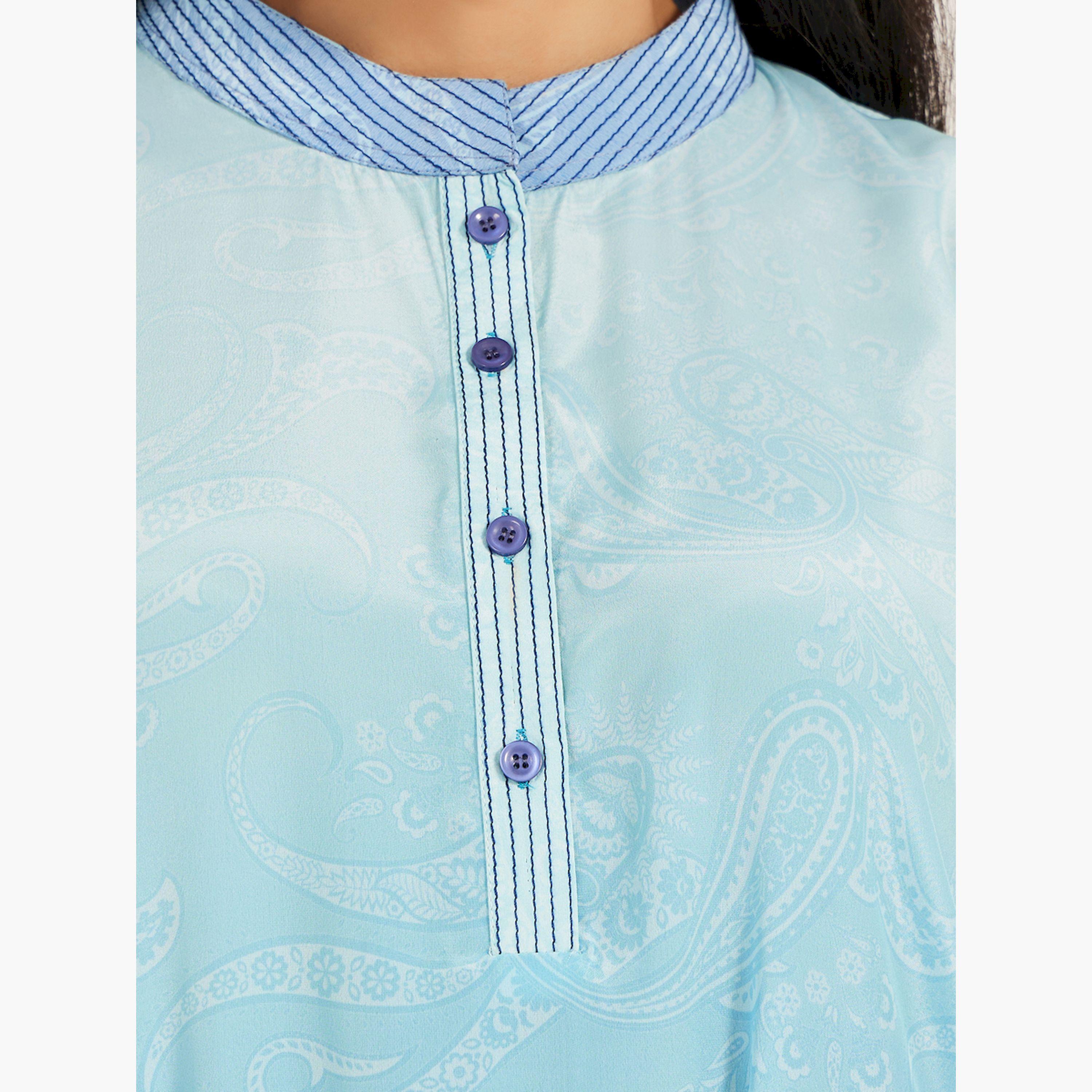 Maxim Creation X Styli Printed Stand Collar Buttoned A-Line Kaftan-women-arabicclothing-kaftan-image-4
