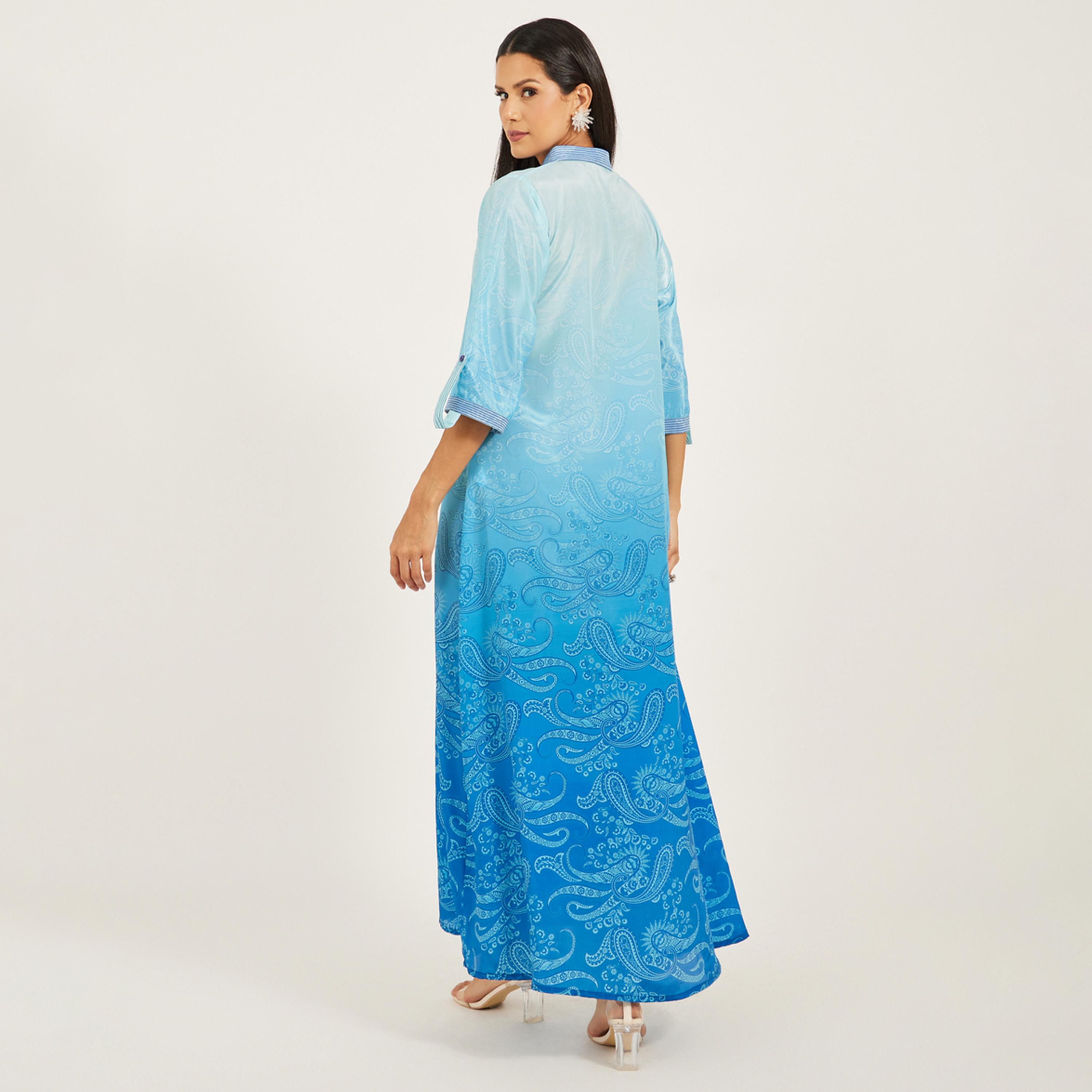 Maxim Creation X Styli Printed Stand Collar Buttoned A-Line Kaftan-women-arabicclothing-kaftan-image-5