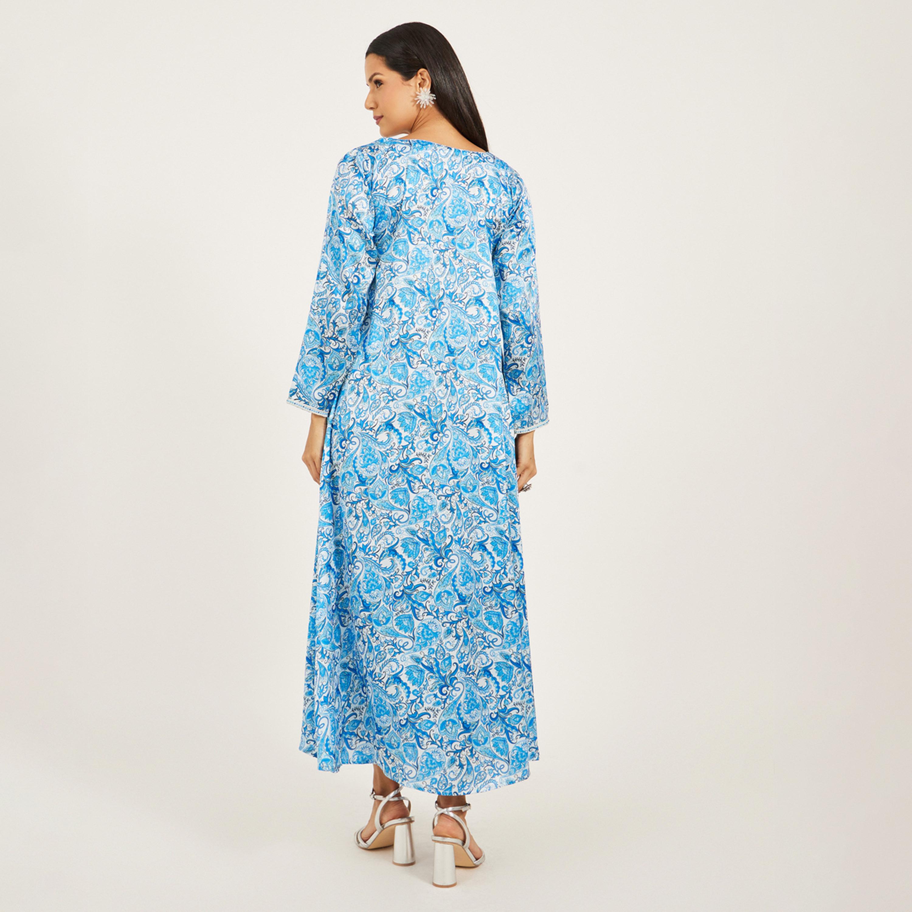 Maxim Creation X Styli Printed Satin Kaftan With Threadwork And Stones-women-arabicclothing-kaftan-image-5