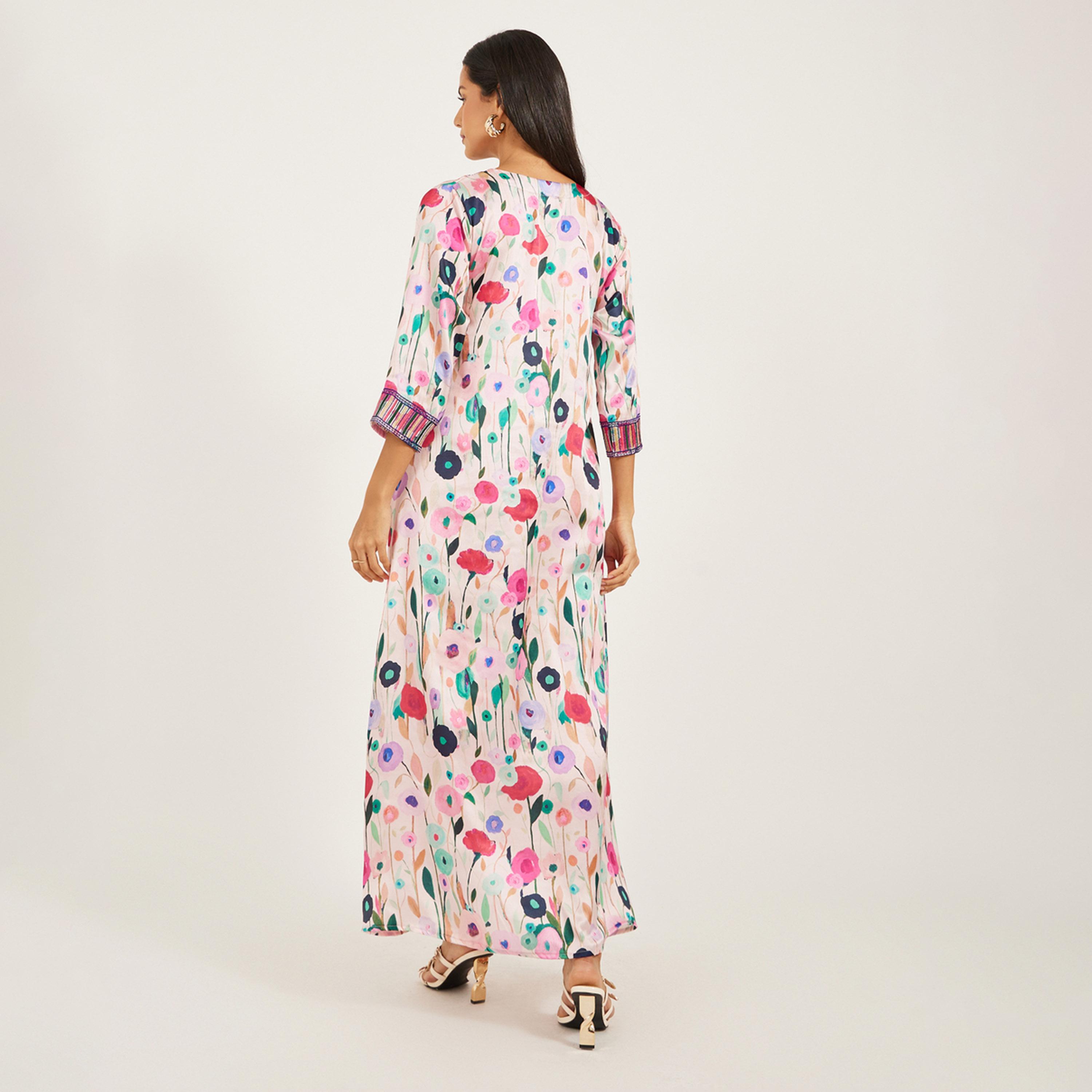Maxim Creation X Styli Printed Satin Kaftan With Threadwork And Stones-women-arabicclothing-kaftan-image-5
