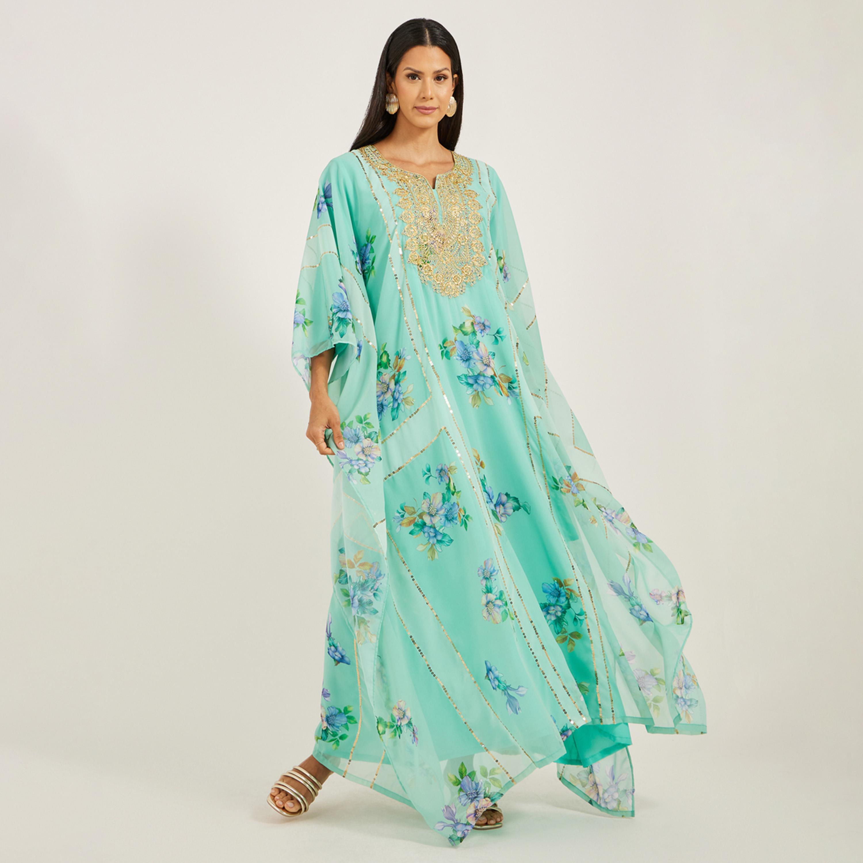Maxim Creation X Styli PRINTED GEORGETTE FARASHA WITH THREADWORK AND STONES-women-arabicclothing-kaftan-image-1