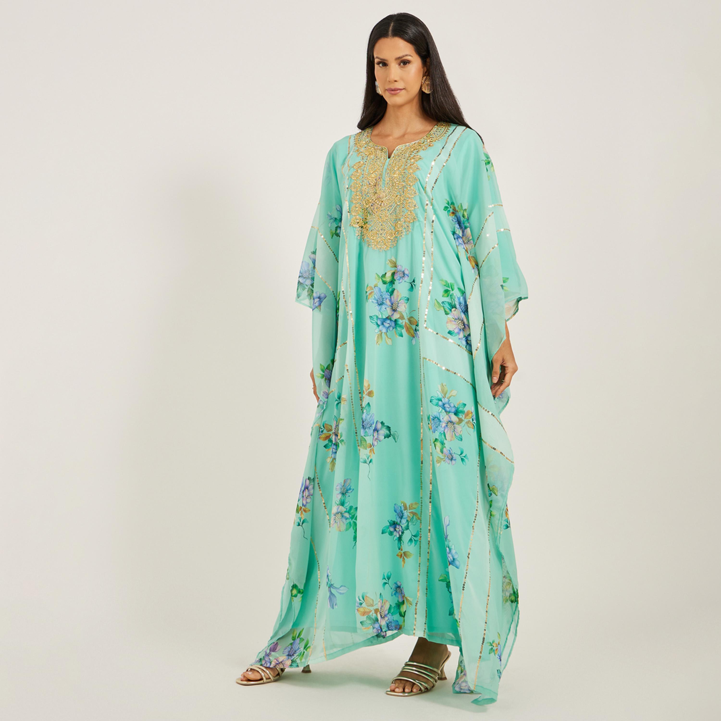Maxim Creation X Styli PRINTED GEORGETTE FARASHA WITH THREADWORK AND STONES-women-arabicclothing-kaftan-image-2