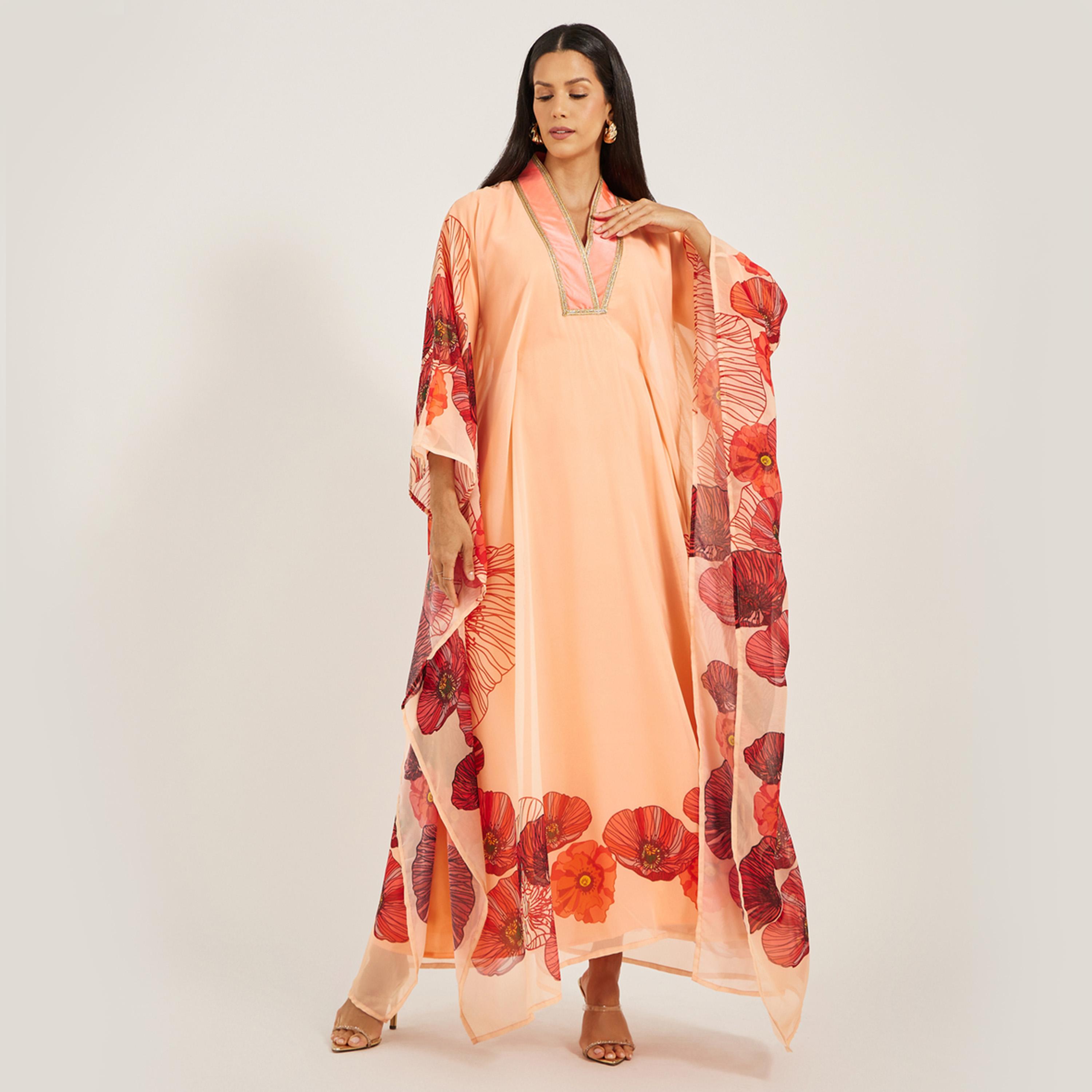 Maxim Creation X Styli PRINTED GEORGETTE FARASHA WITH HIGH COLLAR-women-arabicclothing-kaftan-image-2