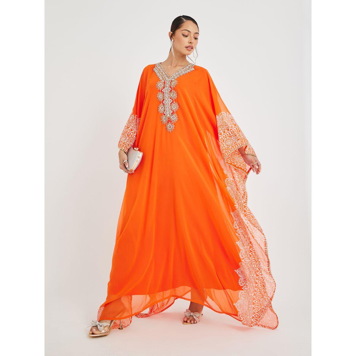 Maxim Creation Printed Georgette Kaftan with Handwork Detail-women-arabicclothing-kaftan-image-1