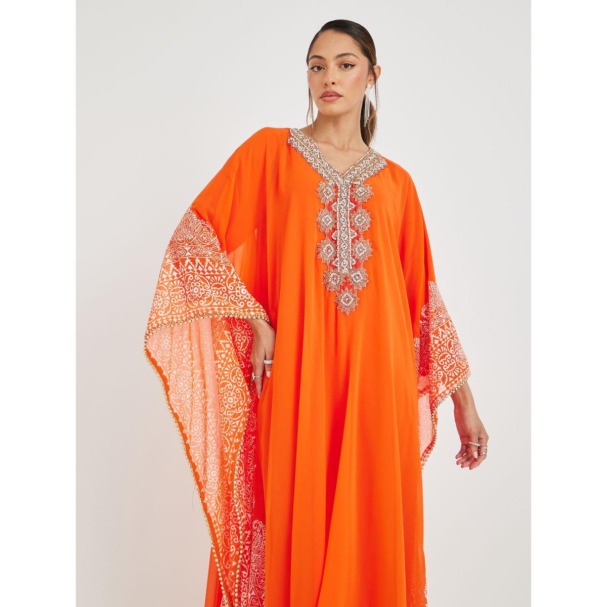 قفطان بطبعة جيورجيت وتفاصيل مُطرّزة-women-arabicclothing-kaftan-image-2