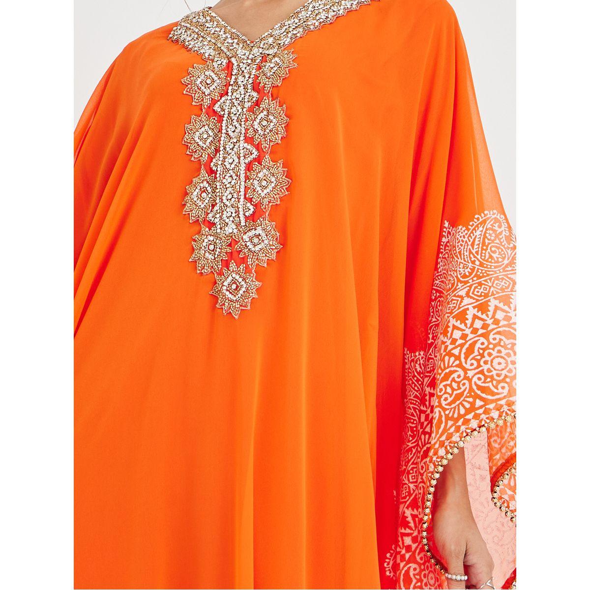 Maxim Creation Printed Georgette Kaftan with Handwork Detail-women-arabicclothing-kaftan-image-3