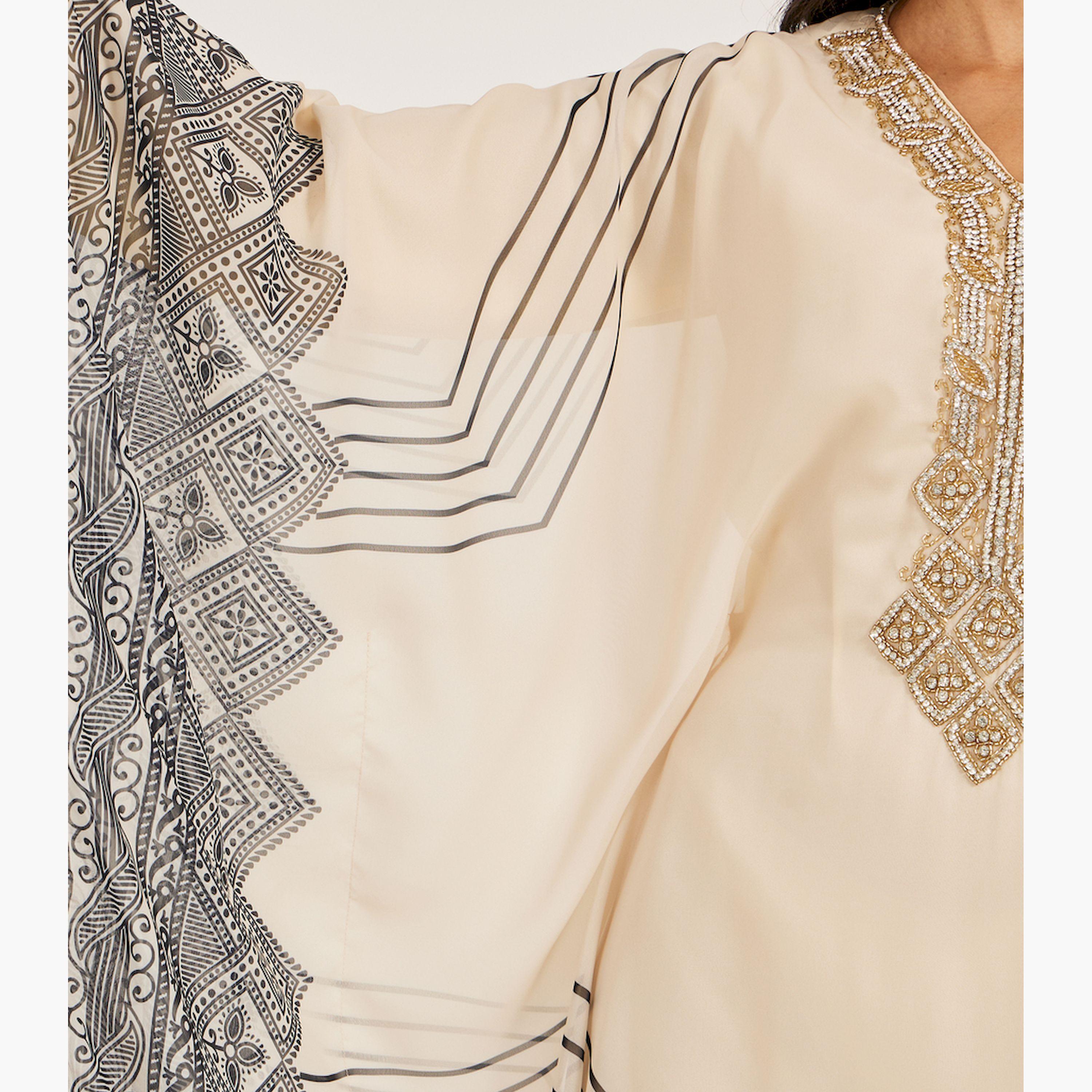 ماكسيم كريشن × ستايلي-  قفطان جورجيت مطبوع شغل يدوي-women-arabicclothing-kaftan-image-4