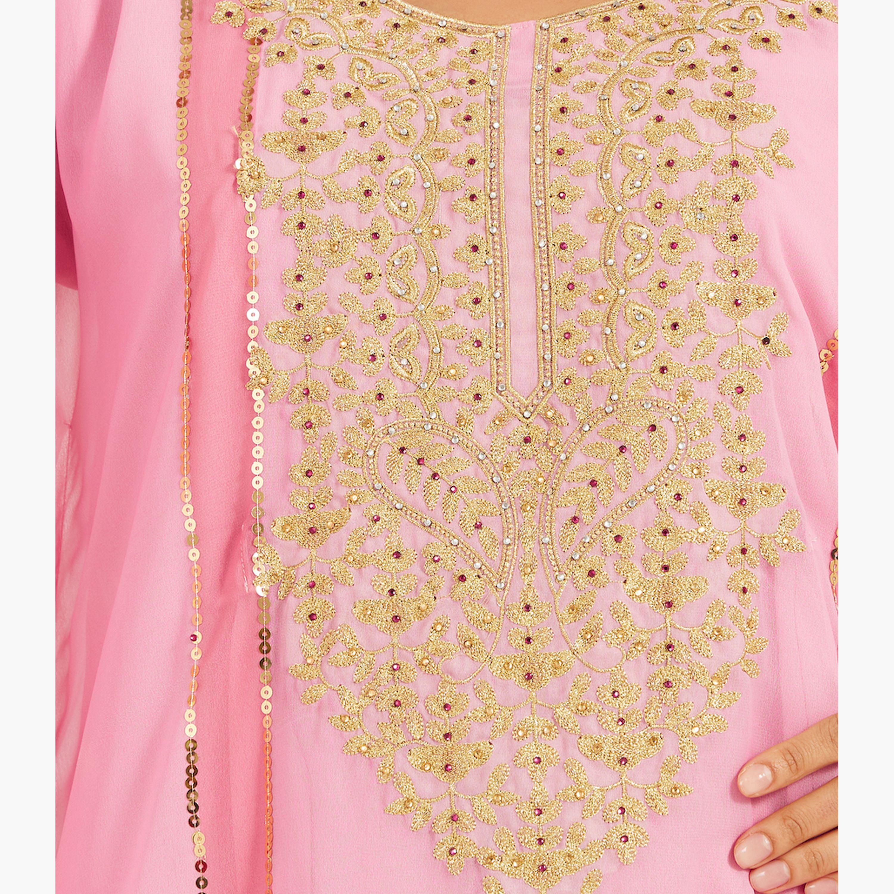 ماكسيم كريشن × ستايلي-  قفطان جورجيت مطبوع بالخيوط والأحجار-women-arabicclothing-kaftan-image-5