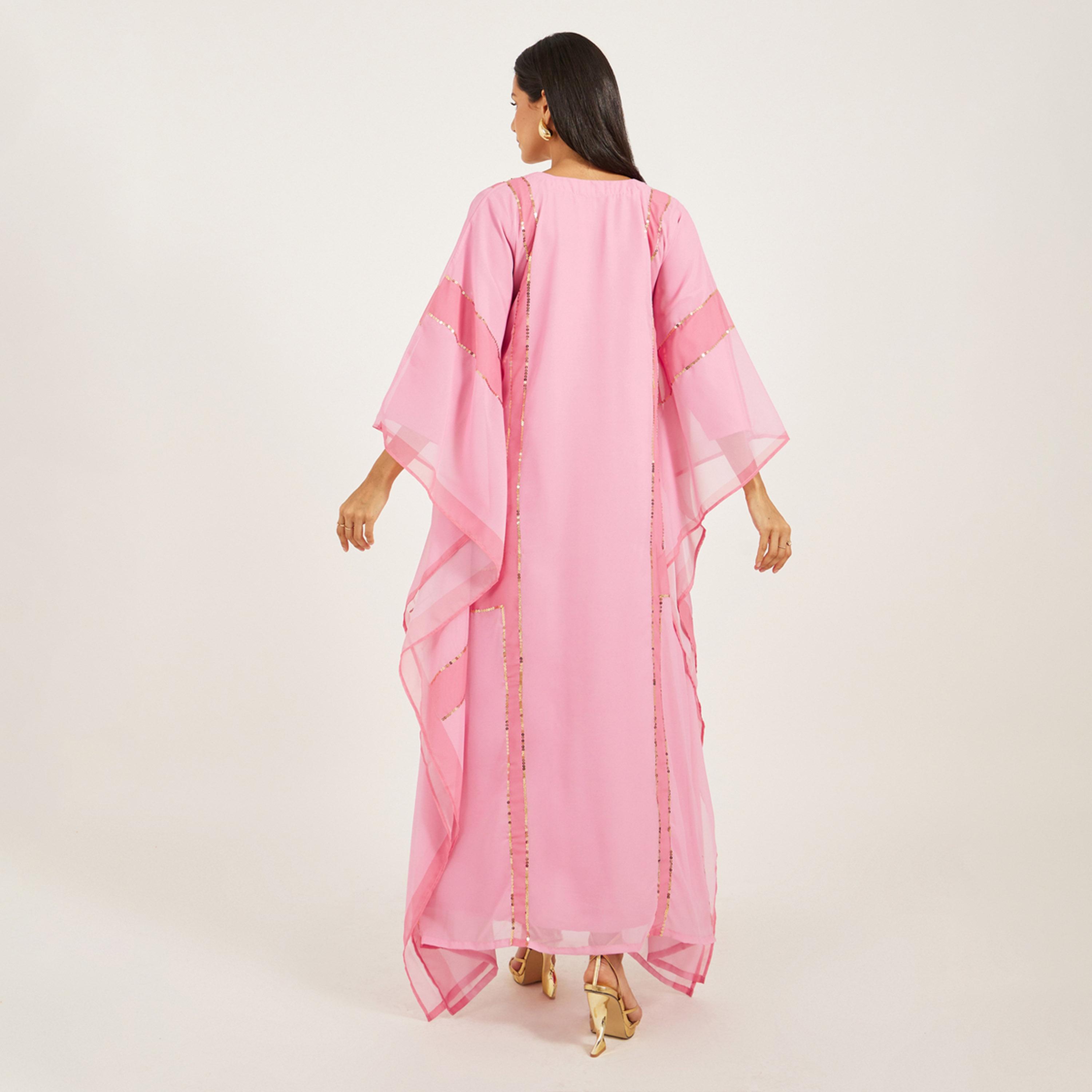 ماكسيم كريشن × ستايلي-  قفطان جورجيت مطبوع بالخيوط والأحجار-women-arabicclothing-kaftan-image-6