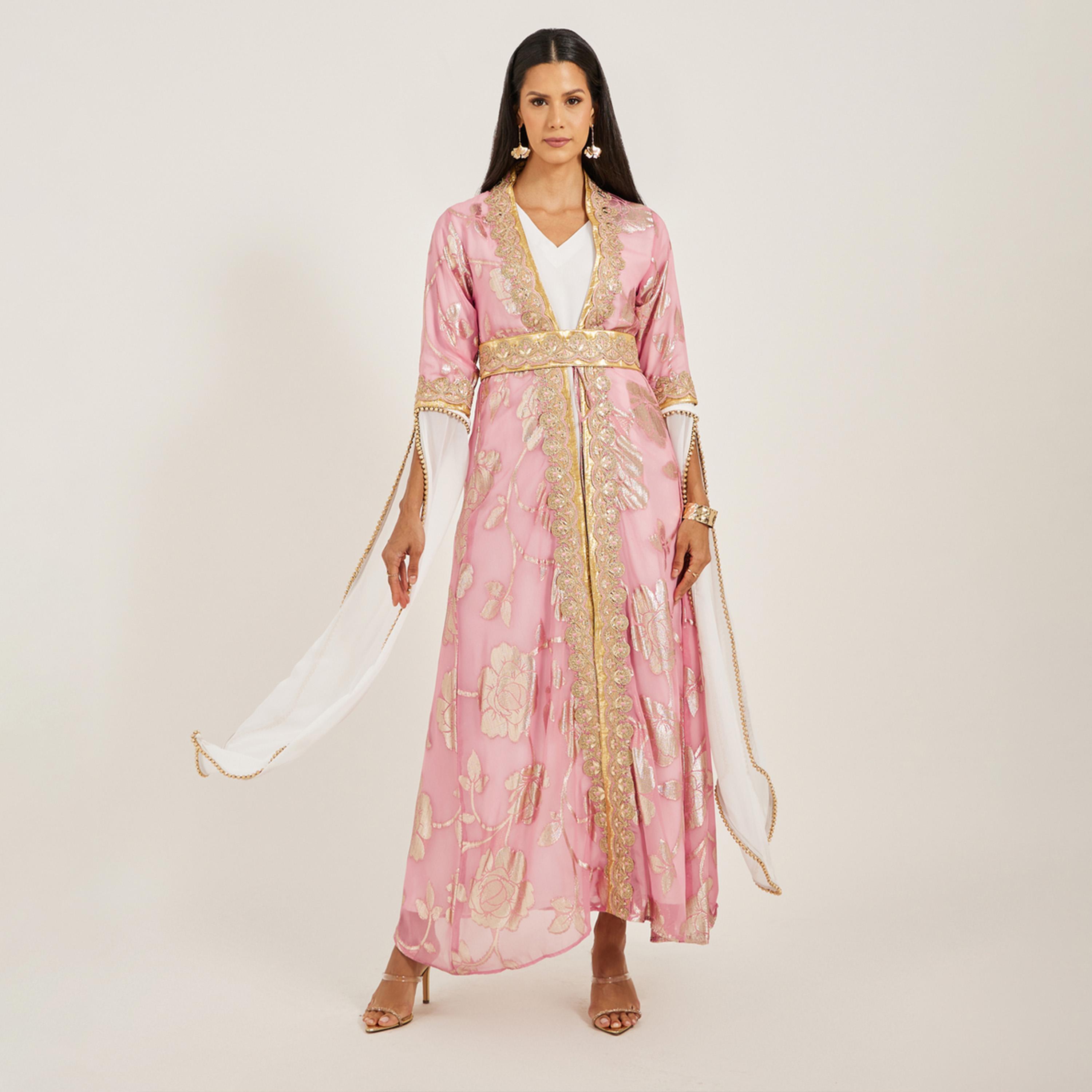 ماكسيم كرييشن × ستايلي - جاكيت براسو وبطانة من قماش جورجيت مع حزام-women-arabicclothing-kaftan-image-1