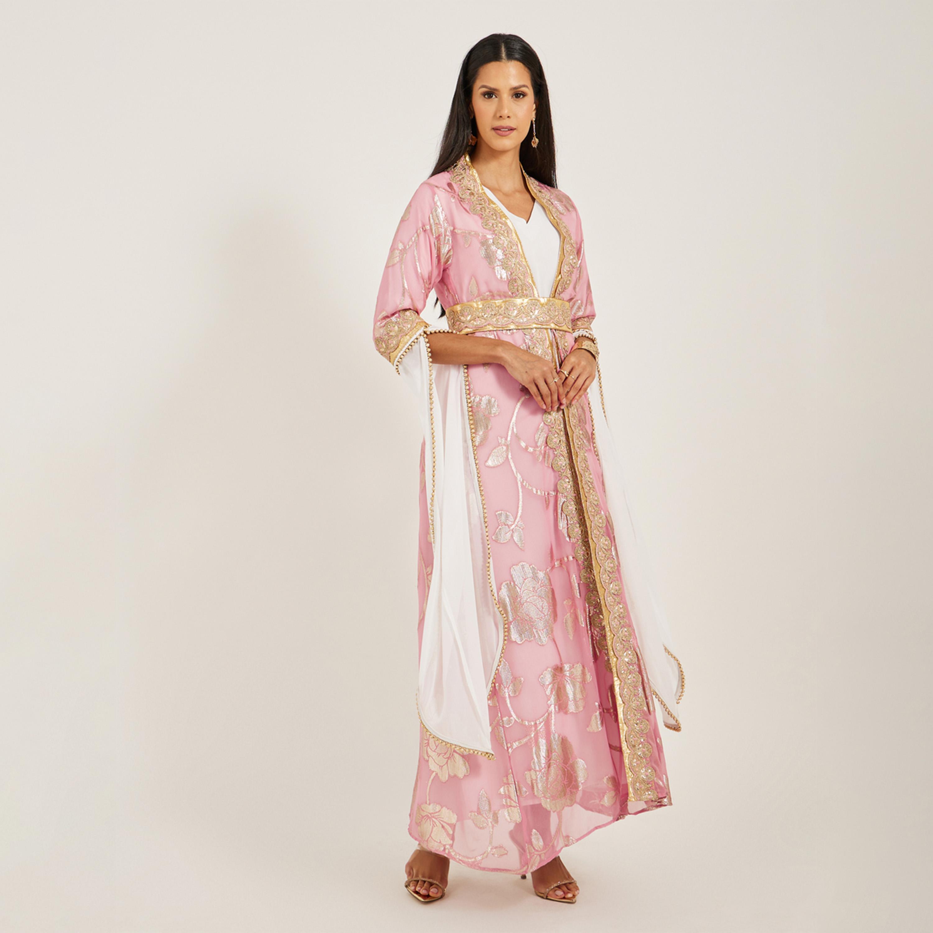 ماكسيم كرييشن × ستايلي - جاكيت براسو وبطانة من قماش جورجيت مع حزام-women-arabicclothing-kaftan-image-2
