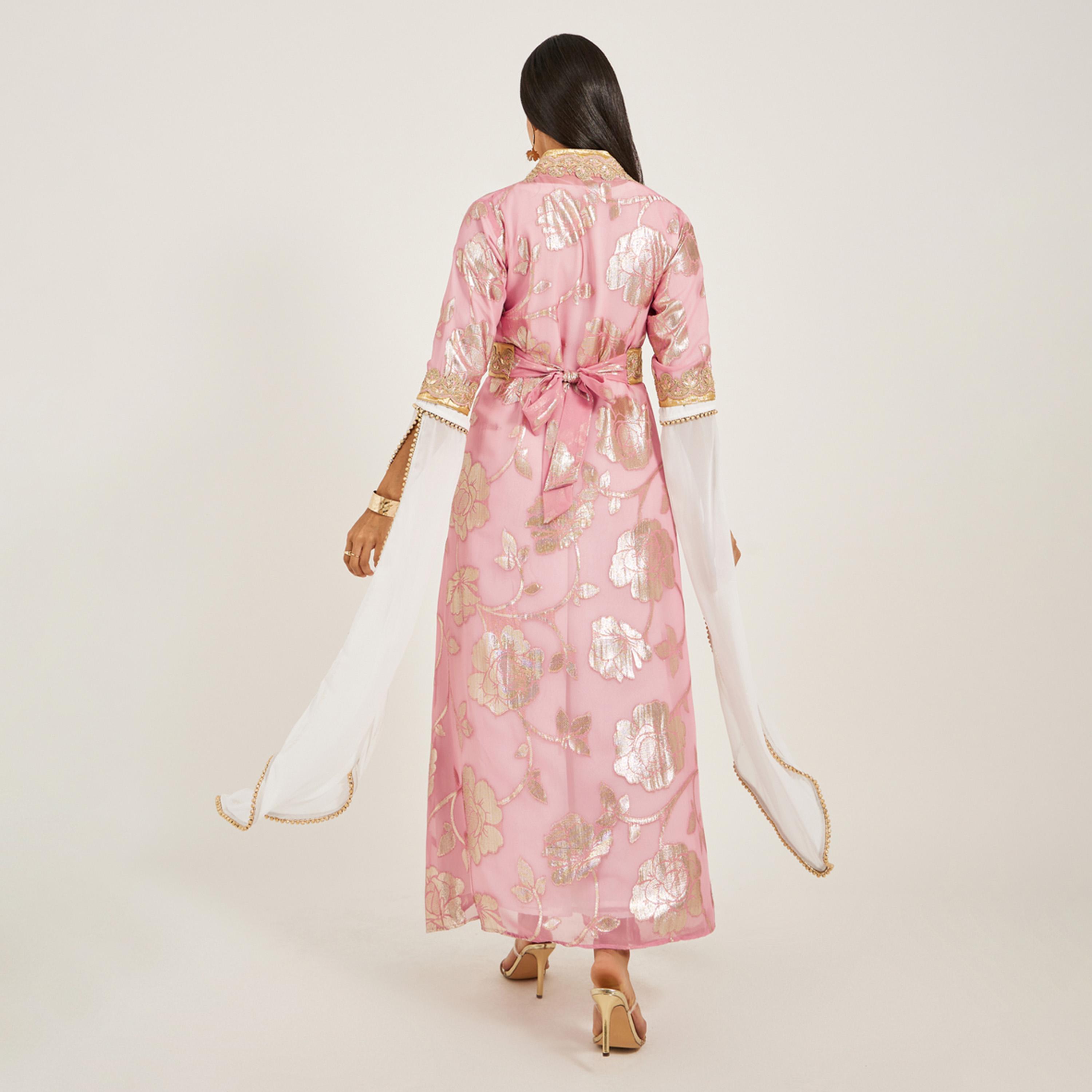 ماكسيم كرييشن × ستايلي - جاكيت براسو وبطانة من قماش جورجيت مع حزام-women-arabicclothing-kaftan-image-6