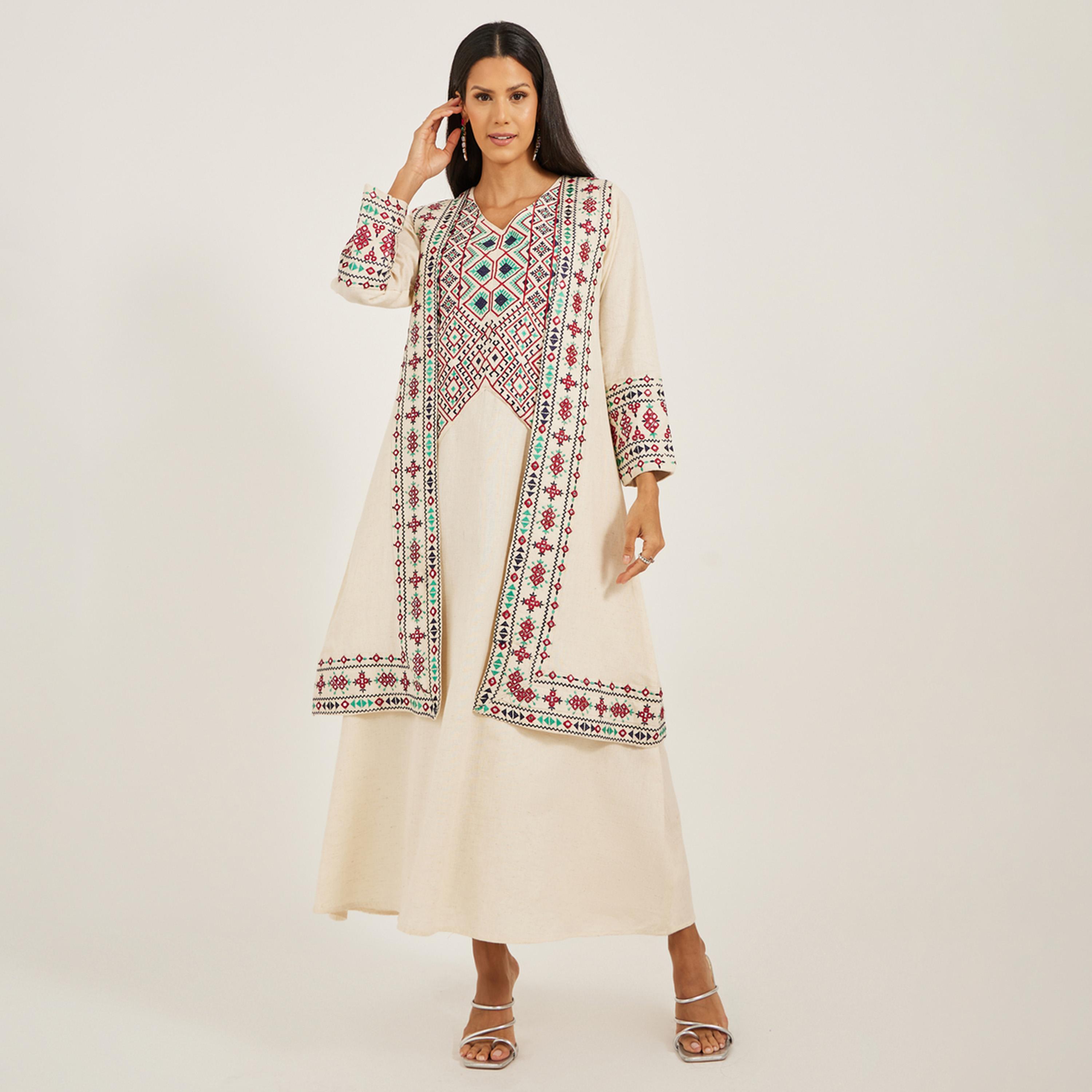 Maxim Creation X Styli Kaftan With Threadwork And Mirror-women-arabicclothing-kaftan-image-1