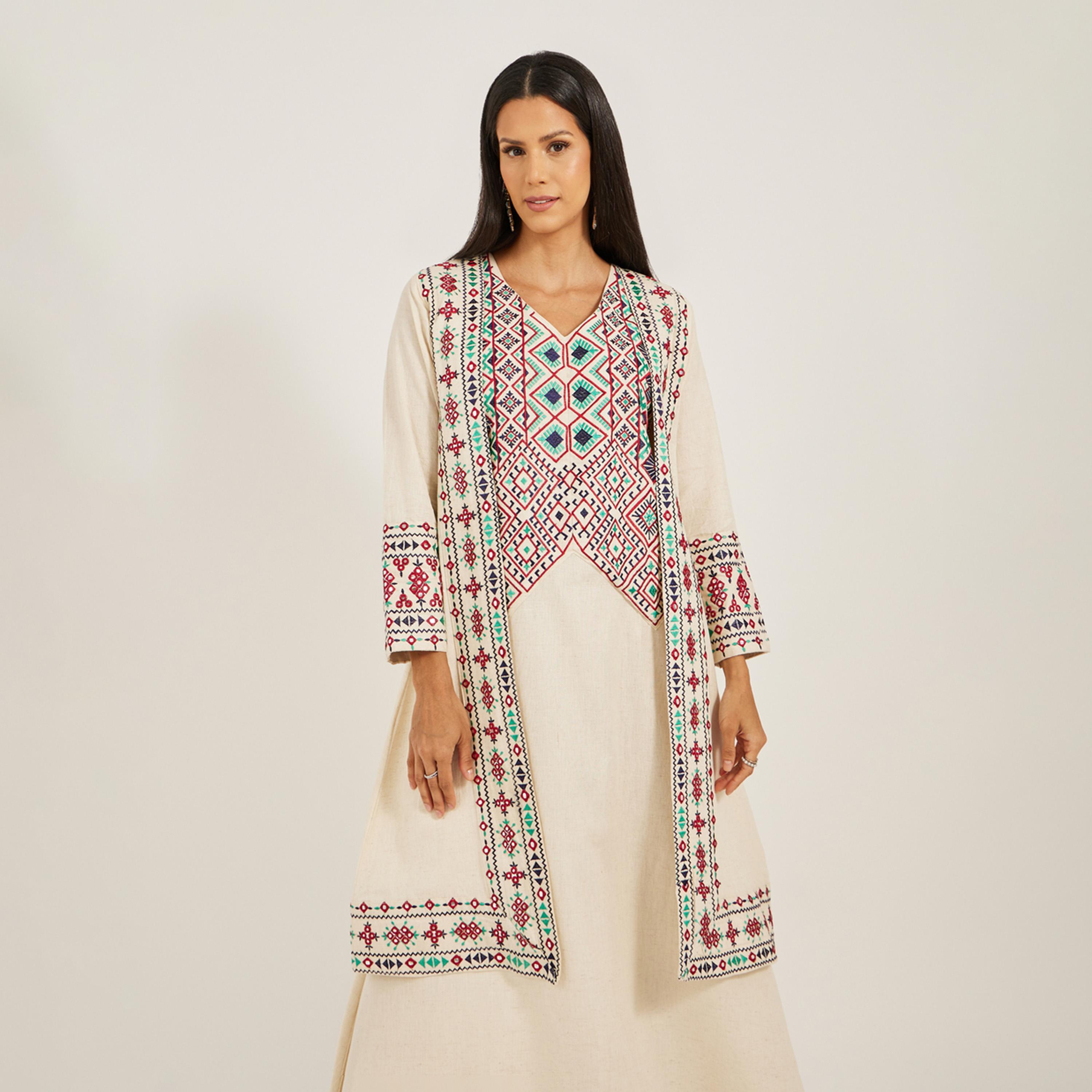 Maxim Creation X Styli Kaftan With Threadwork And Mirror-women-arabicclothing-kaftan-image-2