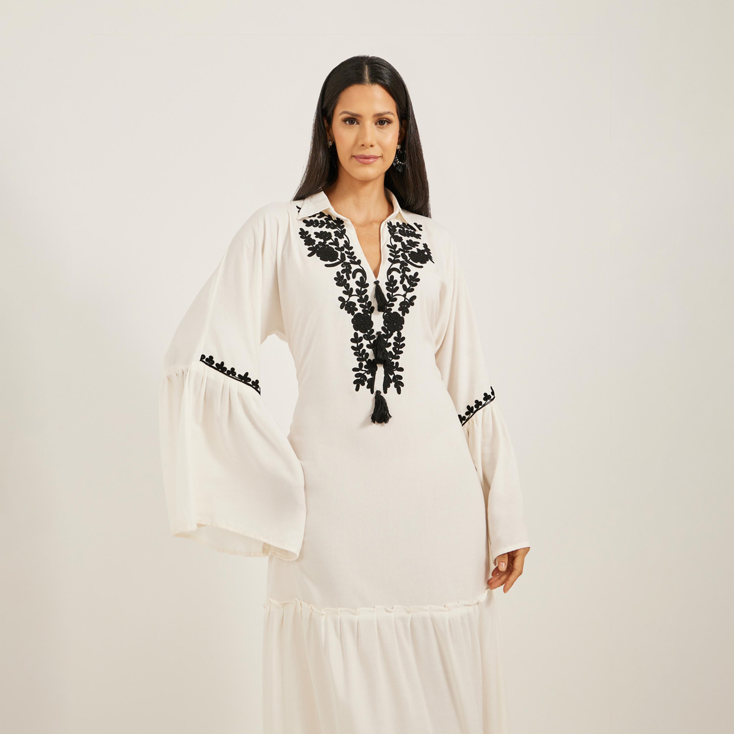 Maxim Creation X Styli White Rayon Kaftan With Doriwork And Tasssels-women-arabicclothing-kaftan-image-3