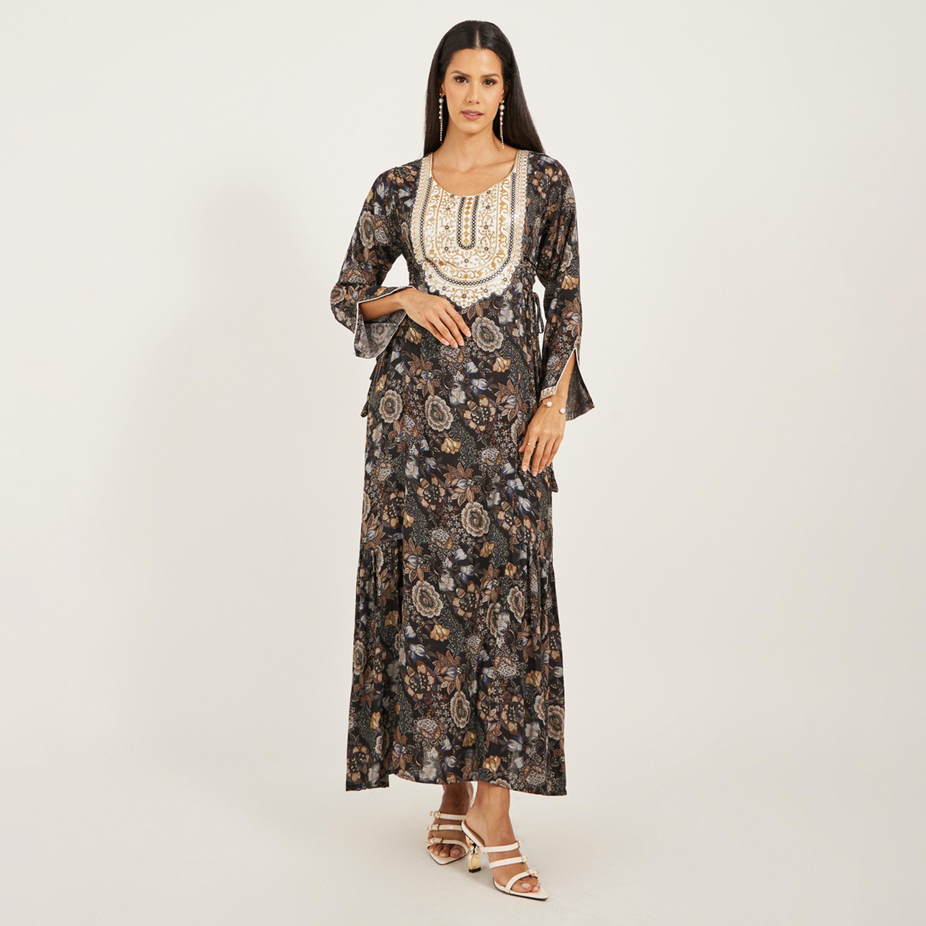 Maxim Creation X Styli Printed Rayon Kaftan With Threadwork And Stones-women-arabicclothing-kaftan-image-2