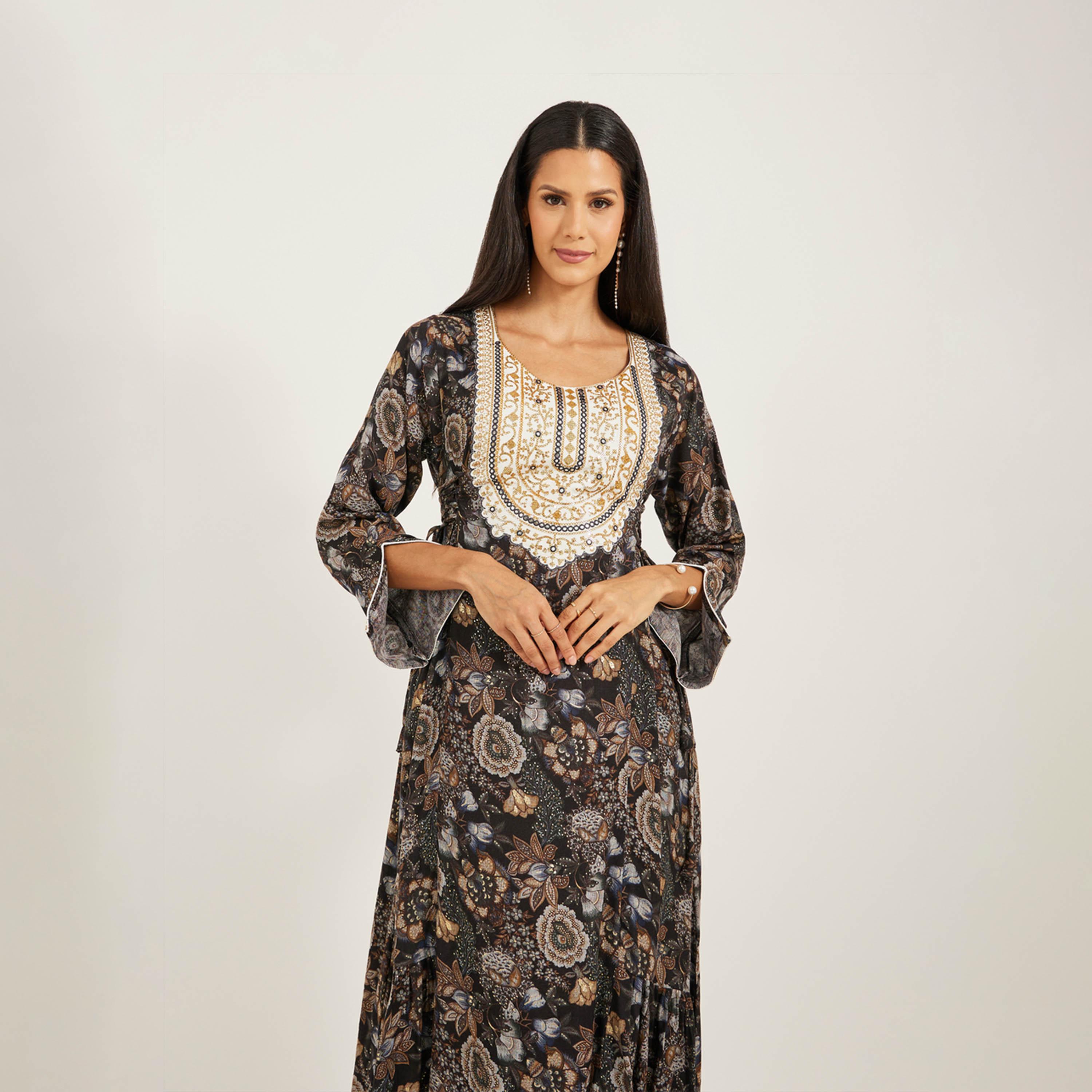 Maxim Creation X Styli Printed Rayon Kaftan With Threadwork And Stones-women-arabicclothing-kaftan-image-3