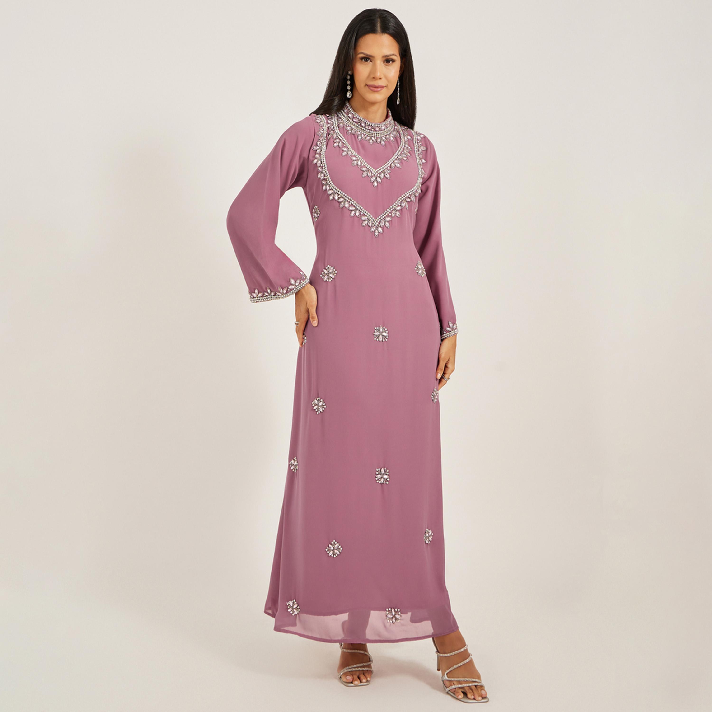 ماكسيم كريشن × ستايلي-  قفطان بنفسجي مع تطريز يدوي كريستالي مفصل-women-arabicclothing-kaftan-image-2