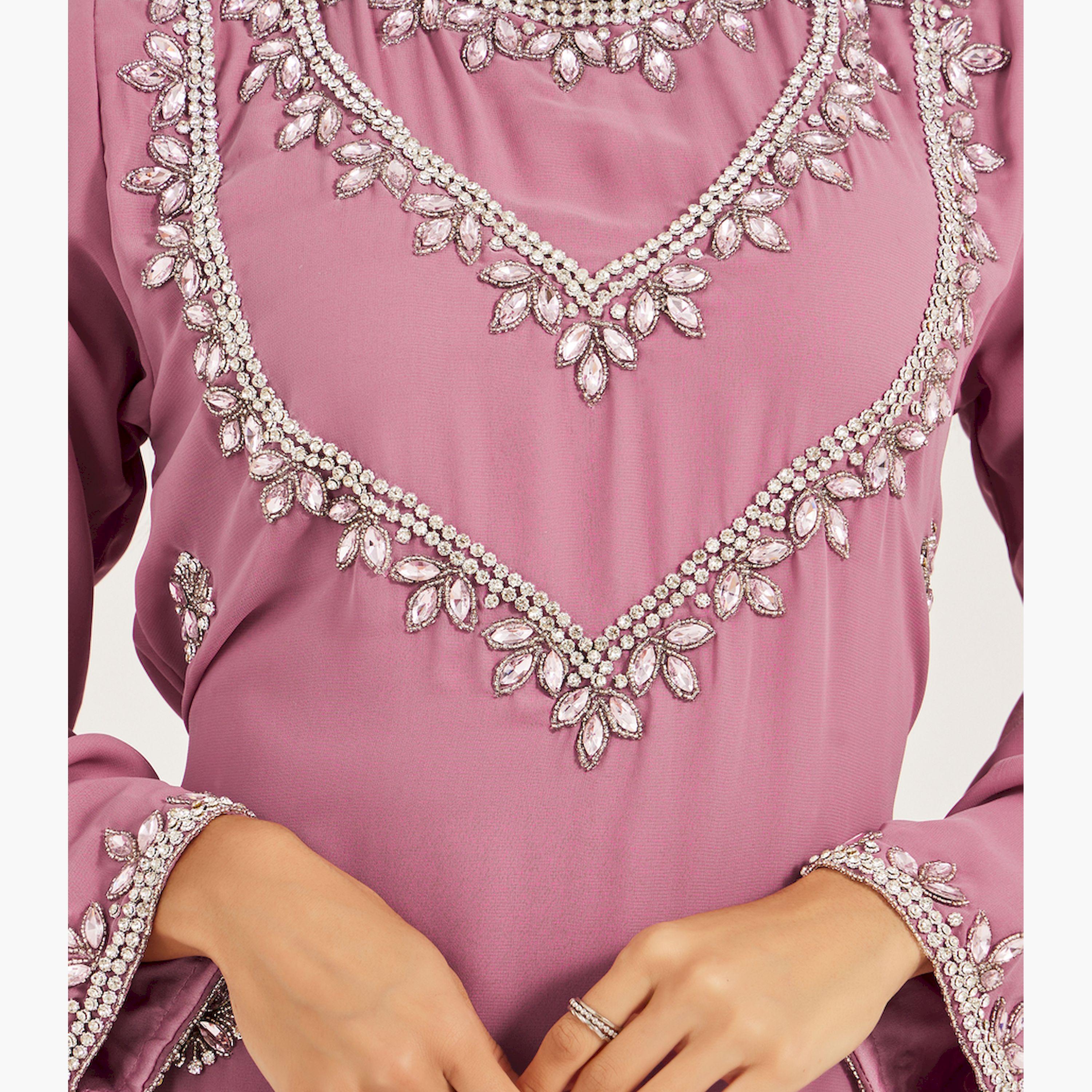 Maxim Creation X Styli Mauve Kaftan with detailed crystal hand embroidery-women-arabicclothing-kaftan-image-4