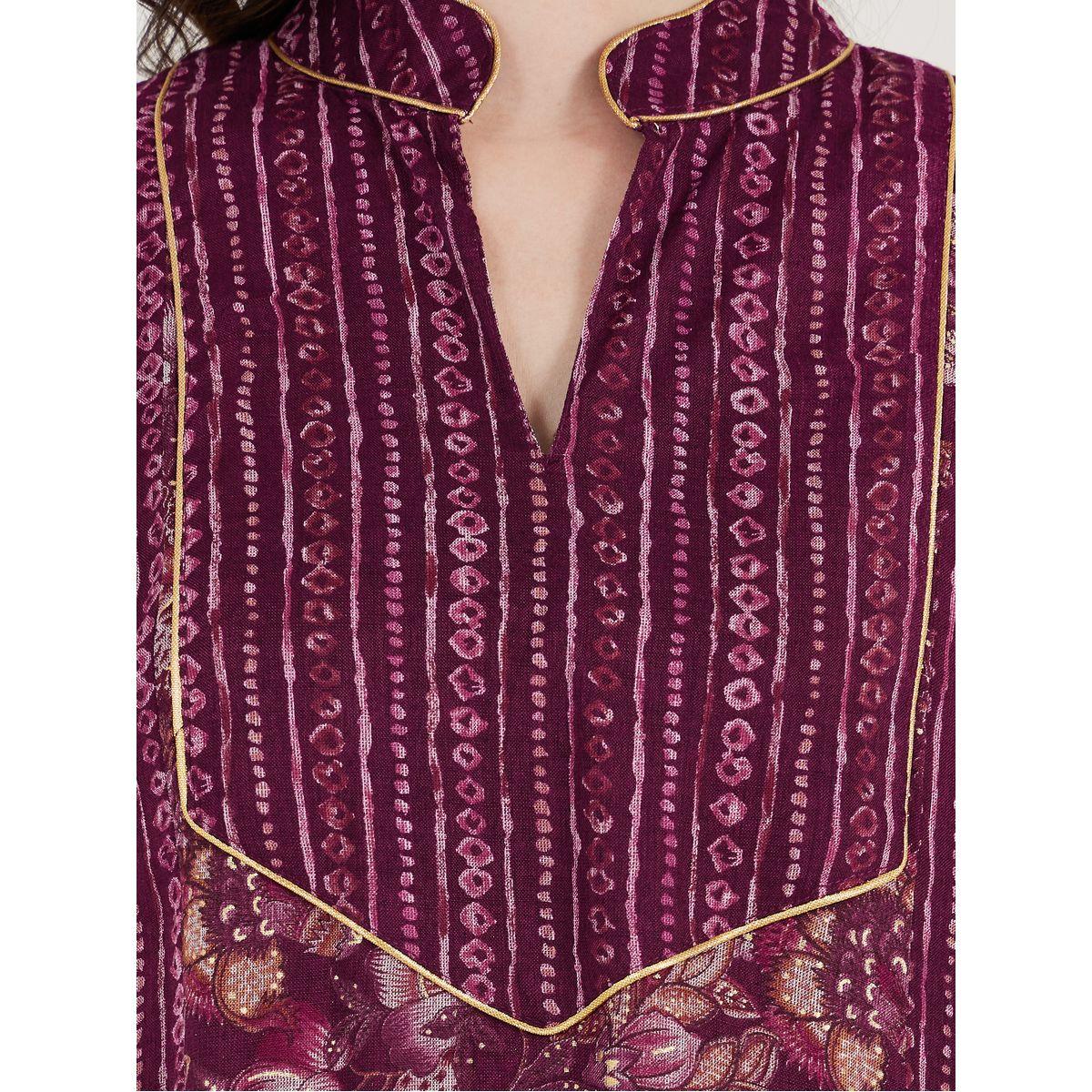 Maxim Creation Floral Print Collared Kaftan-women-arabicclothing-kaftan-image-3
