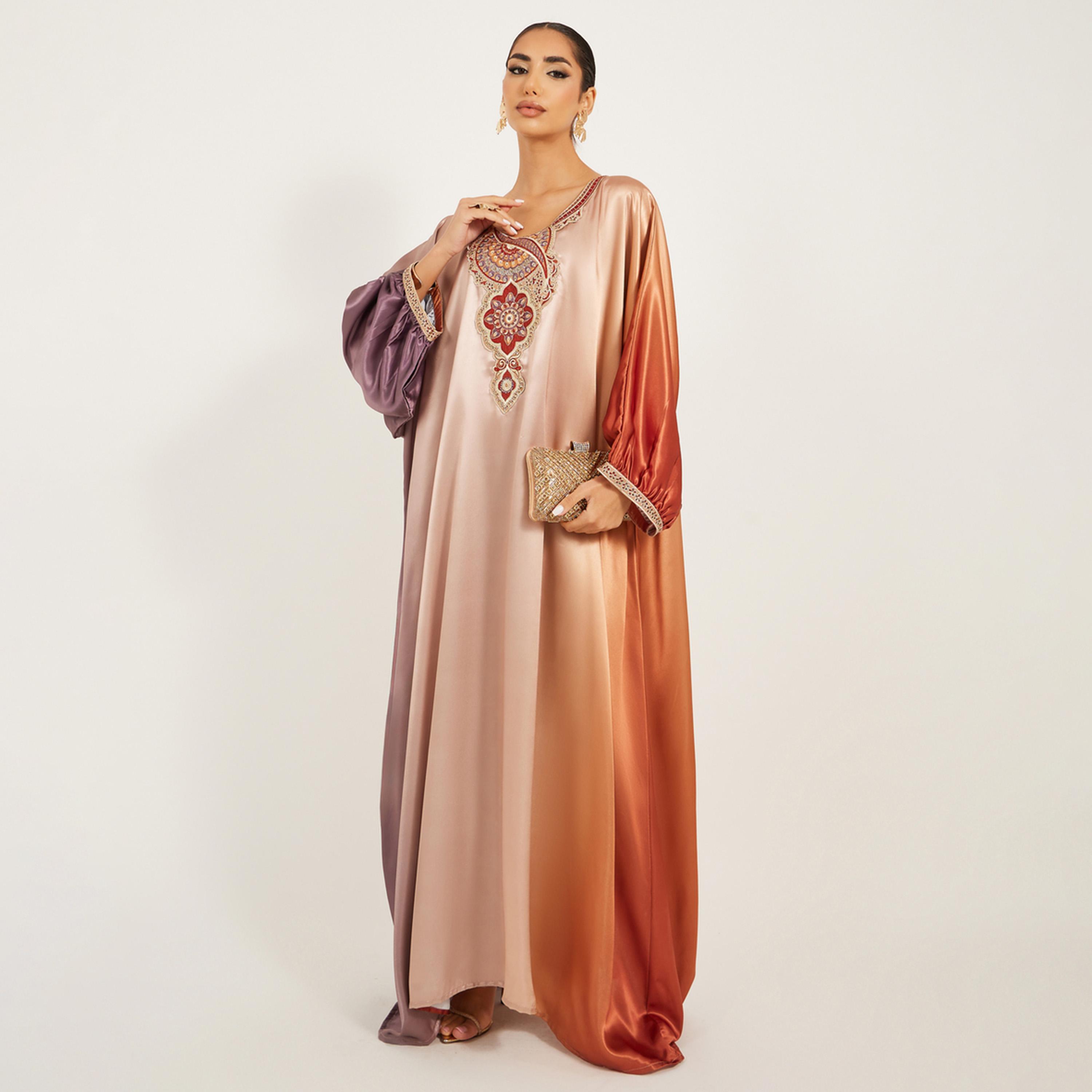 Maxim Creation X Styli Embroidered Detail Ombre Jalabiya-women-arabicclothing-kaftan-image-1