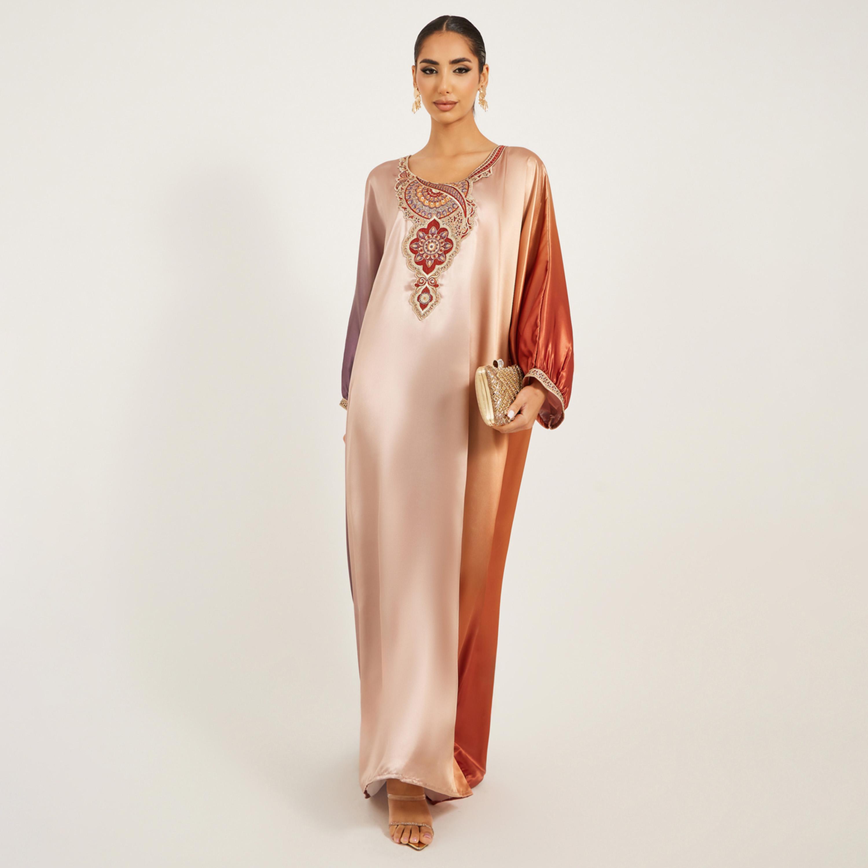 Maxim Creation X Styli Embroidered Detail Ombre Jalabiya-women-arabicclothing-kaftan-image-2