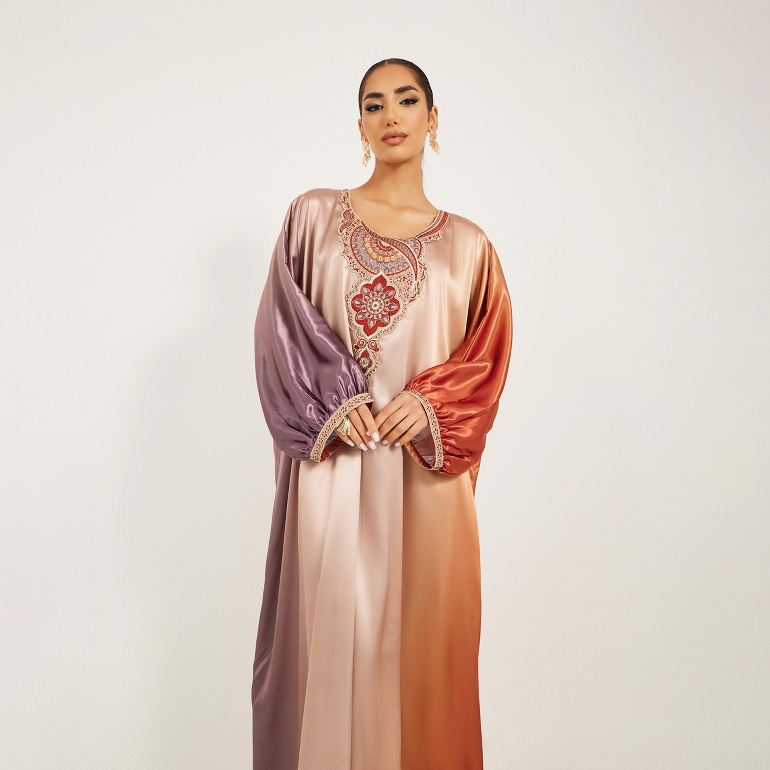 Maxim Creation X Styli Embroidered Detail Ombre Jalabiya-women-arabicclothing-kaftan-image-3