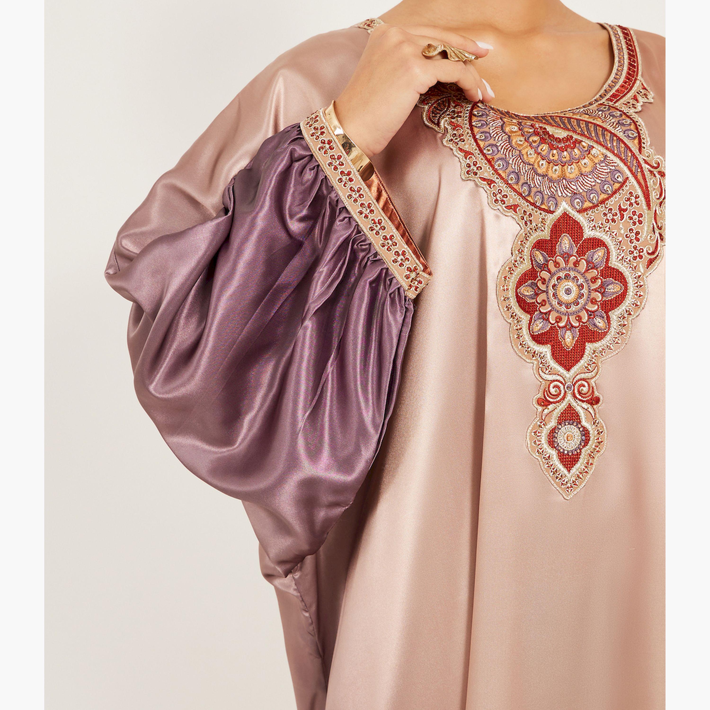 Maxim Creation X Styli Embroidered Detail Ombre Jalabiya-women-arabicclothing-kaftan-image-4