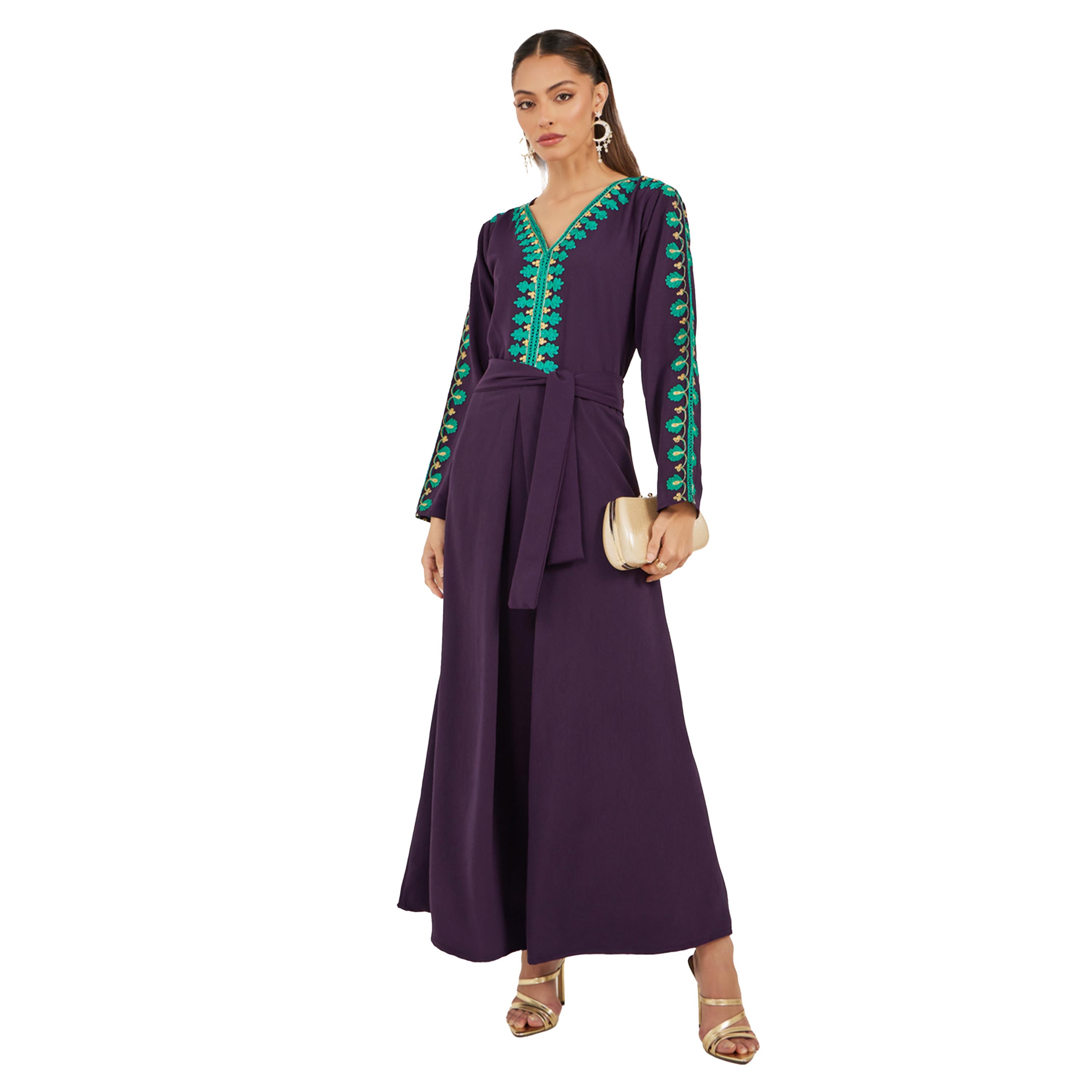 ماكسيم كرييشنز × ستايلي - جلابية مطرزة بقصة A مع عنق مربوط-women-arabicclothing-kaftan-image-1