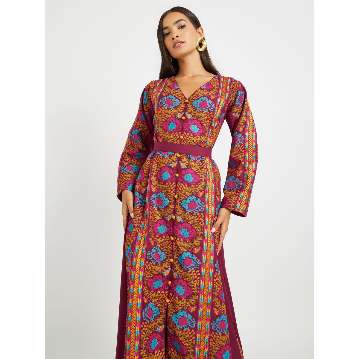 Maxim Creation Embroidered V Neck Belted Jalabiya-women-arabicclothing-jalabiyas-image-3