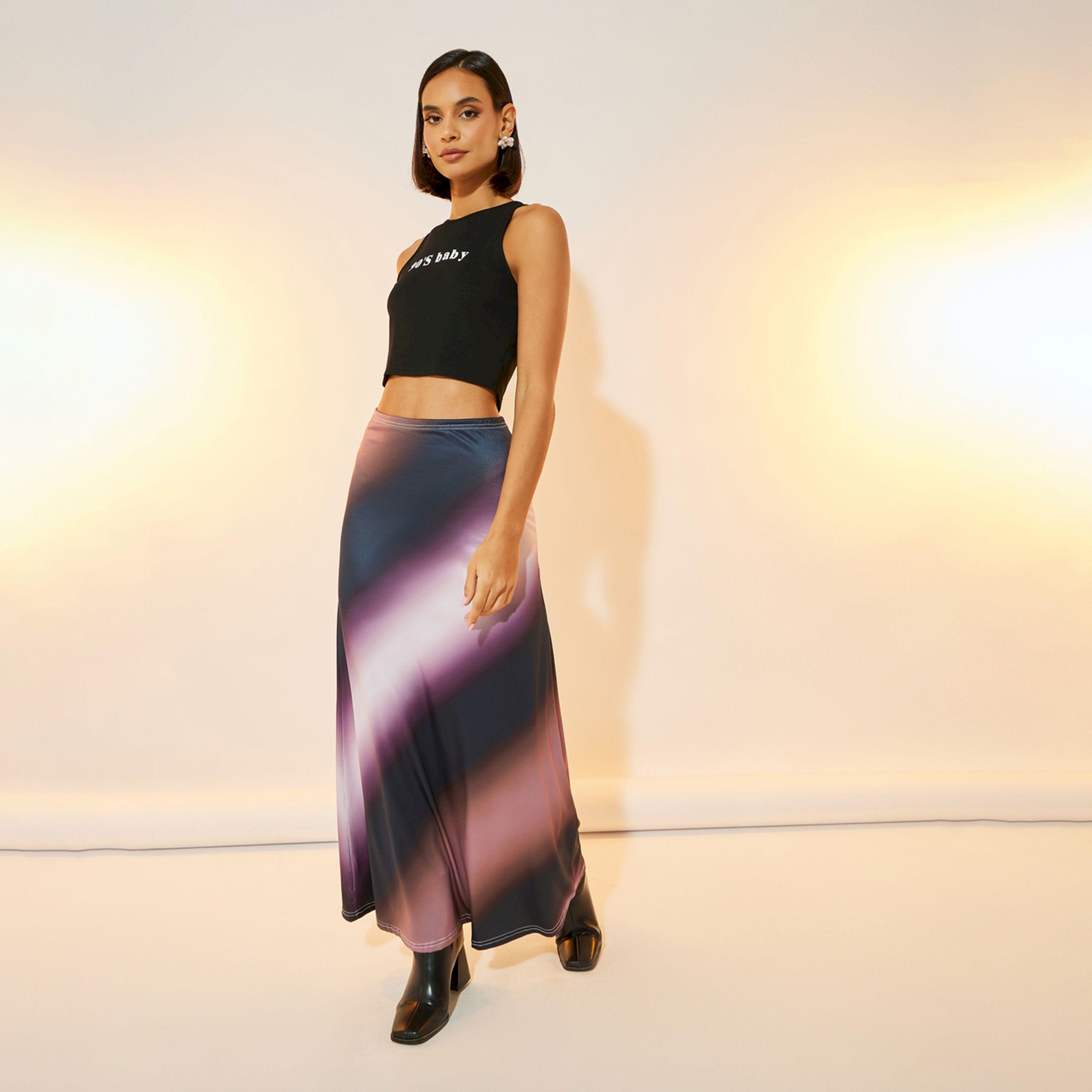 Take Two 90s Baby Slogan Crop Tank and Ombre Print Skirt Co-Ords-women-clothing-coordsets-image-1