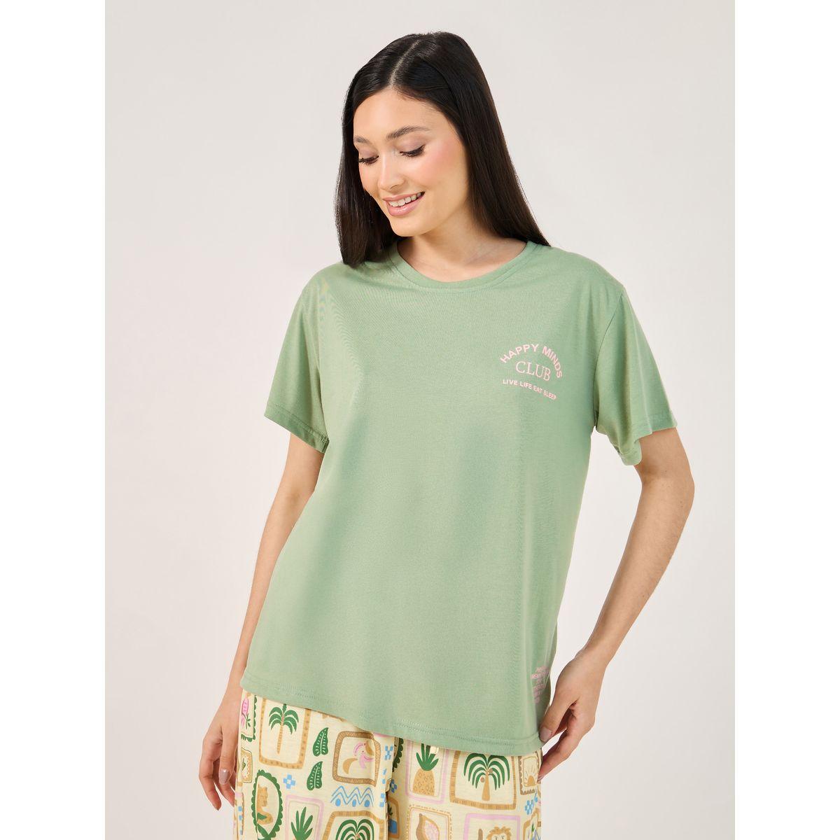 Double Script Slogan Dropped Shoulder T-Shirt and Graphic Pyjama Set-women-clothing-nightwear-pyjamas-longsets-image-3