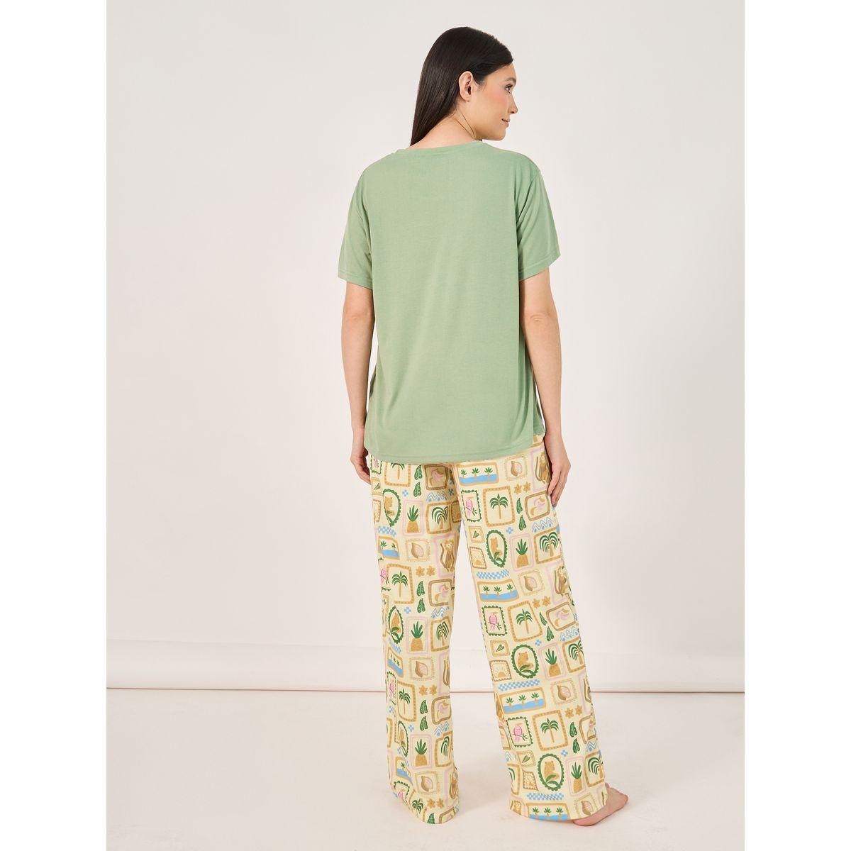 Double Script Slogan Dropped Shoulder T-Shirt and Graphic Pyjama Set-women-clothing-nightwear-pyjamas-longsets-image-6