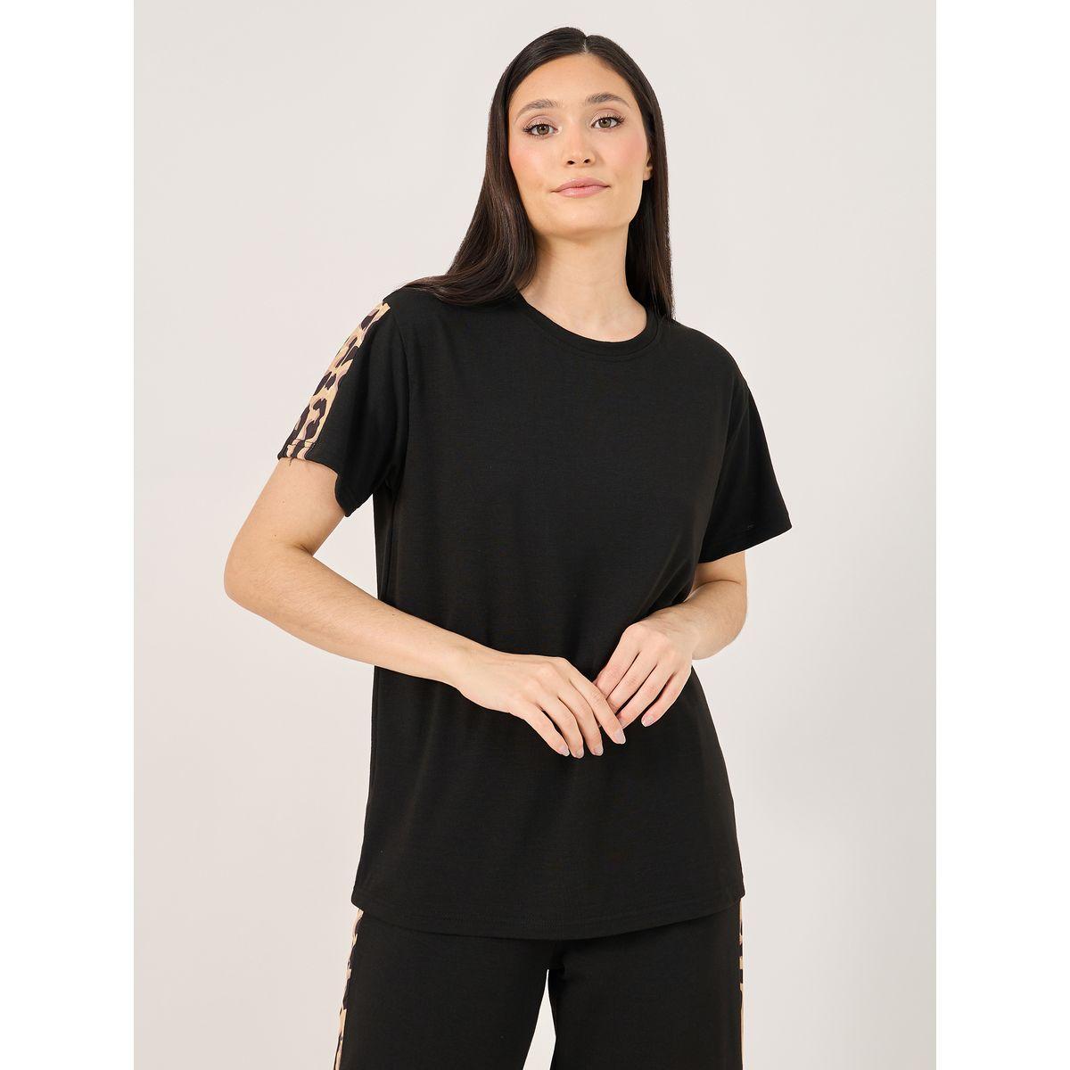 Leopard Side Print T-Shirt and Pyjama Set-women-clothing-nightwear-pyjamas-longsets-image-3