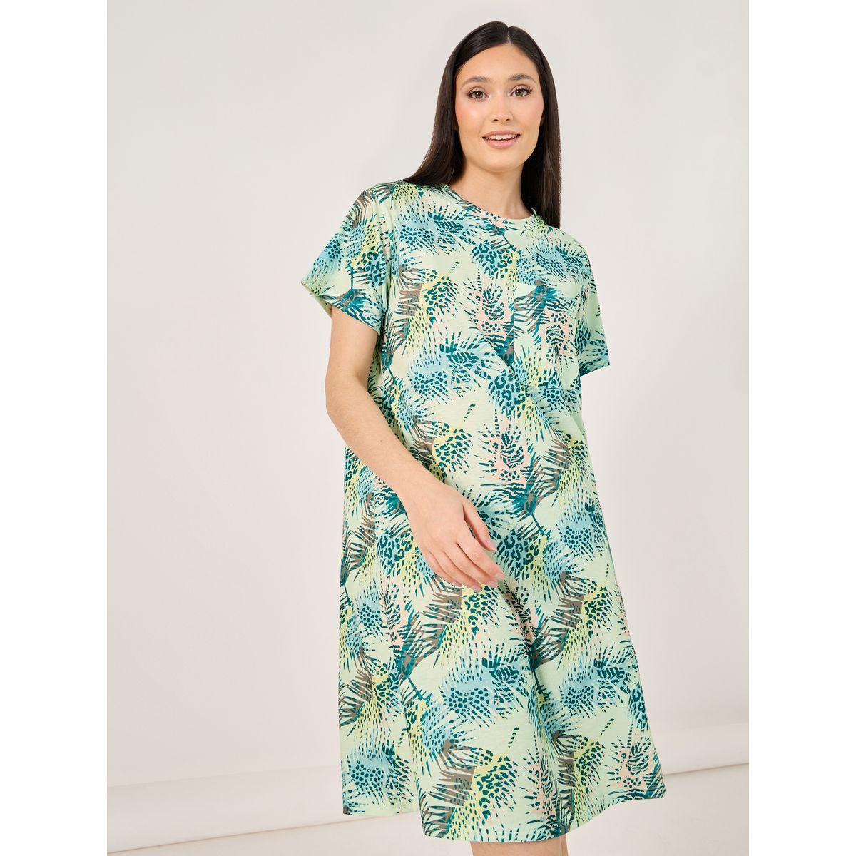 All Over Tropical Palm Print Pocket Sleep T-Shirt Dress-women-clothing-nightwear-nighties-image-2