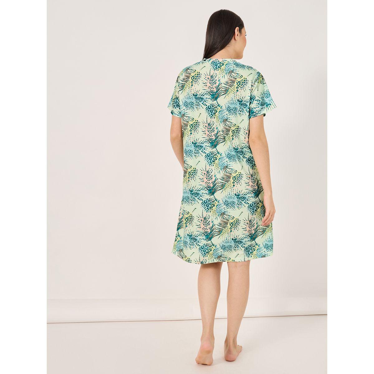 All Over Tropical Palm Print Pocket Sleep T-Shirt Dress-women-clothing-nightwear-nighties-image-4