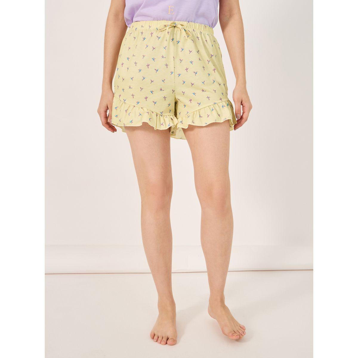 Love Slogan T-Shirt and Printed Ruffled Hem Shorts Set-women-clothing-nightwear-pyjamas-shortsets-image-5