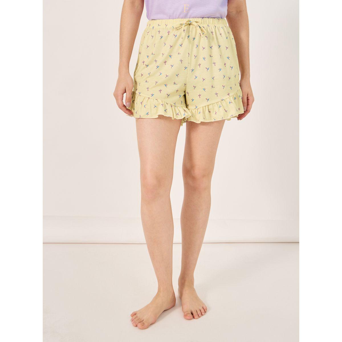 Love Slogan T-Shirt and Printed Ruffled Hem Shorts Set-women-clothing-nightwear-pyjamas-shortsets-image-6