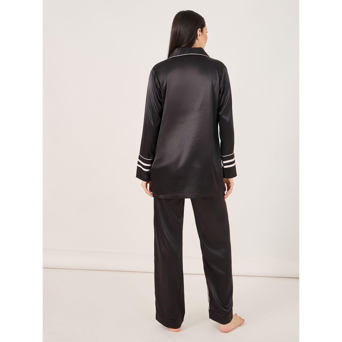 طقم من بنطال بيجاما وبلوزة طويلة بتفاصيل محزوزة-women-clothing-nightwear-pyjamas-longsets-image-4