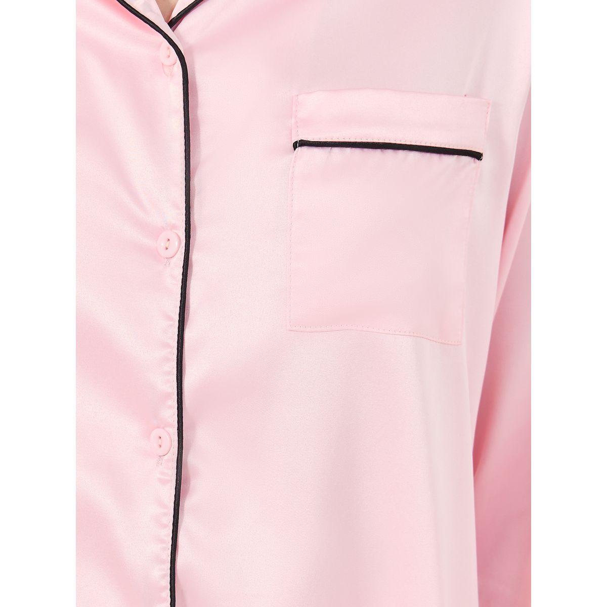 Contrast Piping Detail Longline Shirt and Pyjama Set-women-clothing-nightwear-pyjamas-longsets-image-4