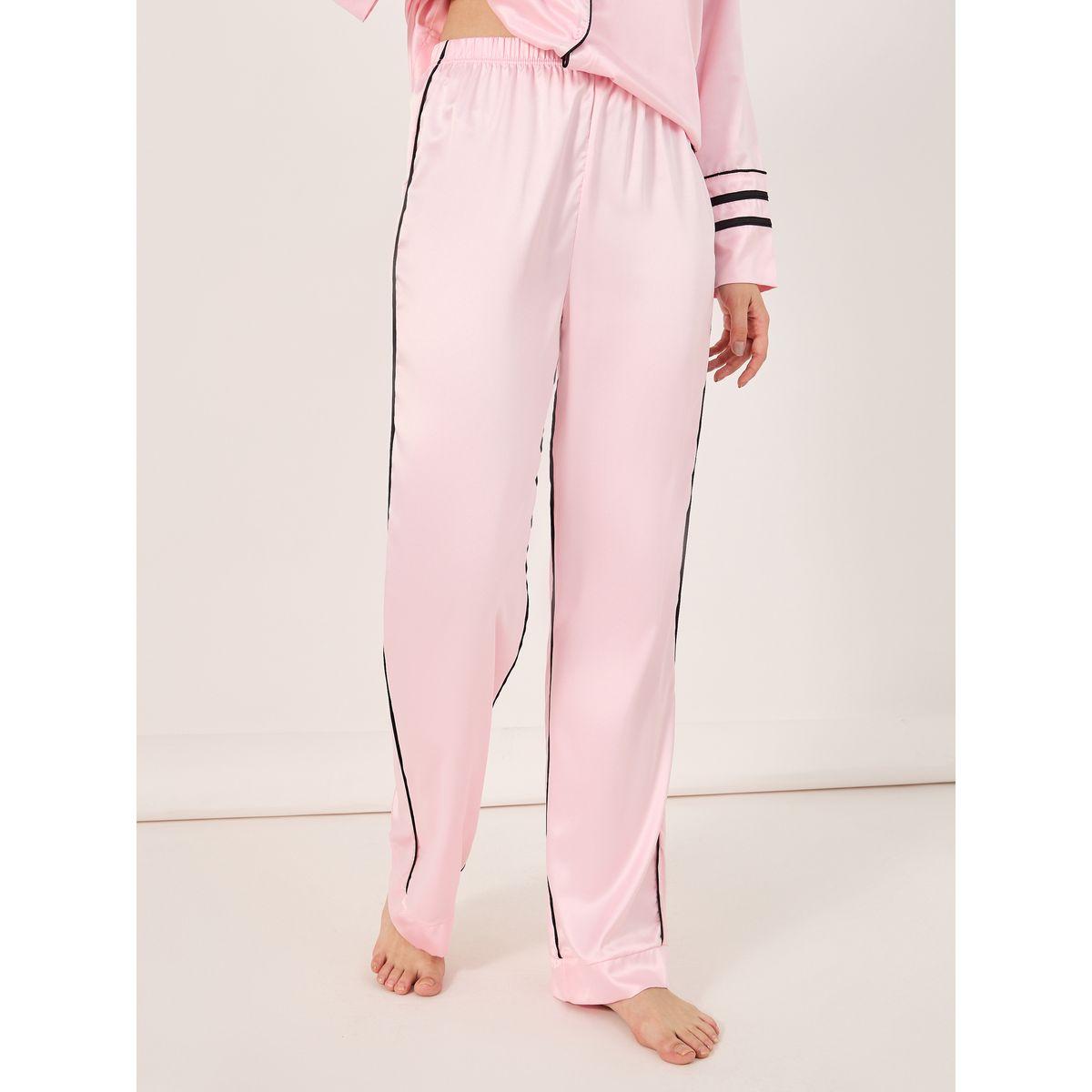 Contrast Piping Detail Longline Shirt and Pyjama Set-women-clothing-nightwear-pyjamas-longsets-image-6