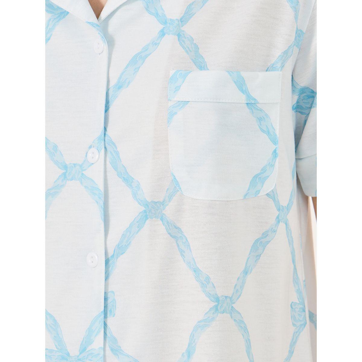 مجموعة من شورت وبلوزة بطبعة فيونكة مع جيب-women-clothing-nightwear-pyjamas-shortsets-image-3