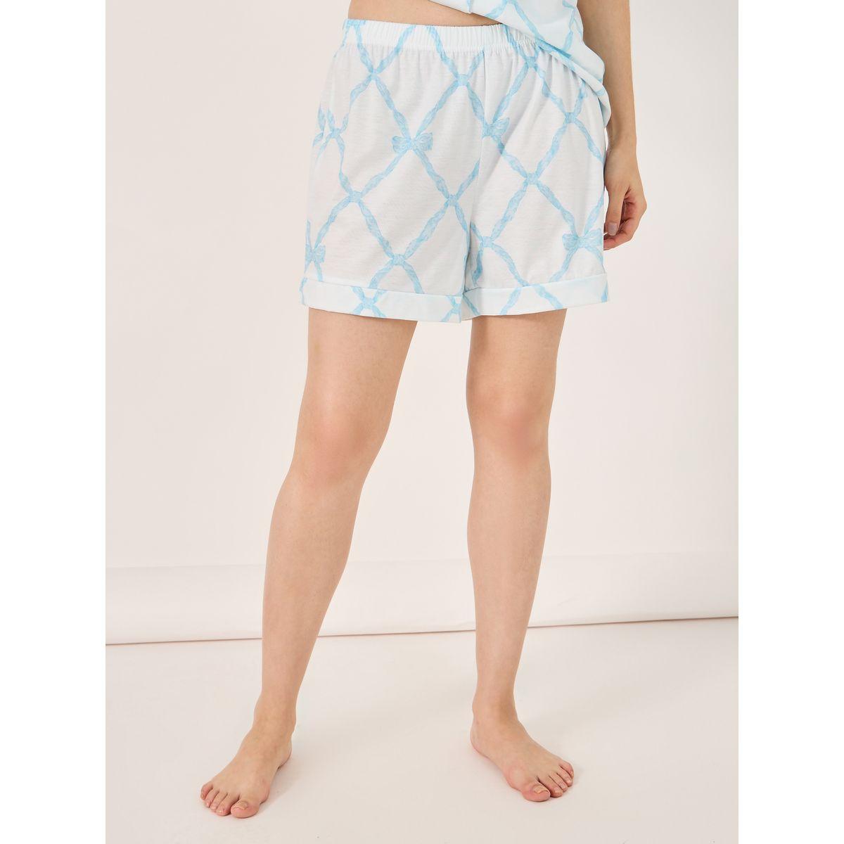 Bow String Print Pocket Detail Shirt and Shorts Set-women-clothing-nightwear-pyjamas-shortsets-image-5