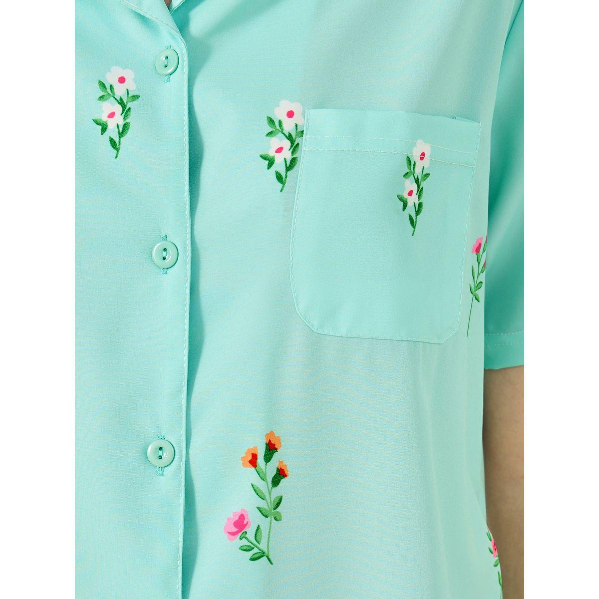 مجموعة من شورت وبلوزة بطبعة زهور وجيب-women-clothing-nightwear-pyjamas-shortsets-image-4
