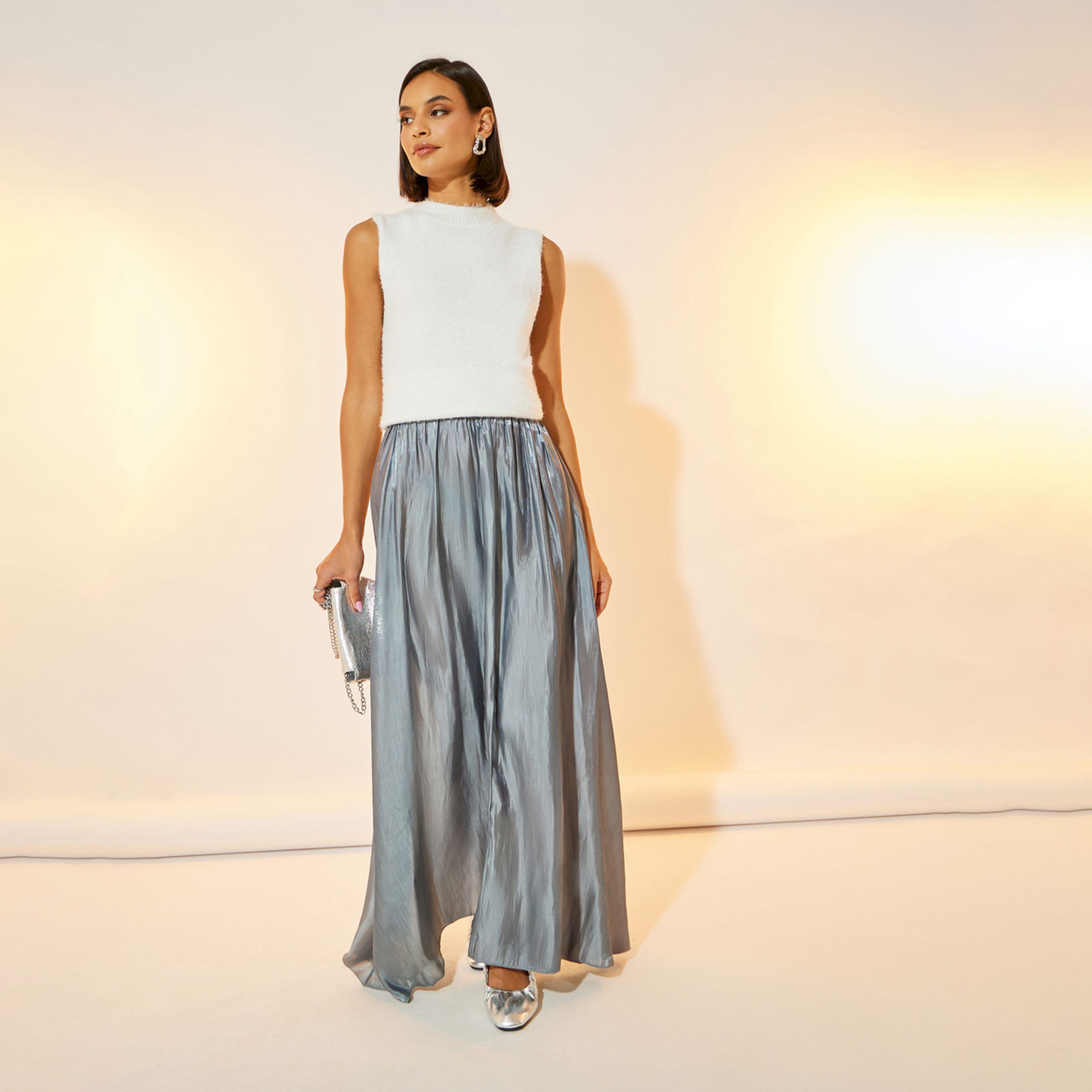 Take Two Metallic Look Gathered A-Line Maxi Skirt-women-clothing-bottoms-skirts-image-1