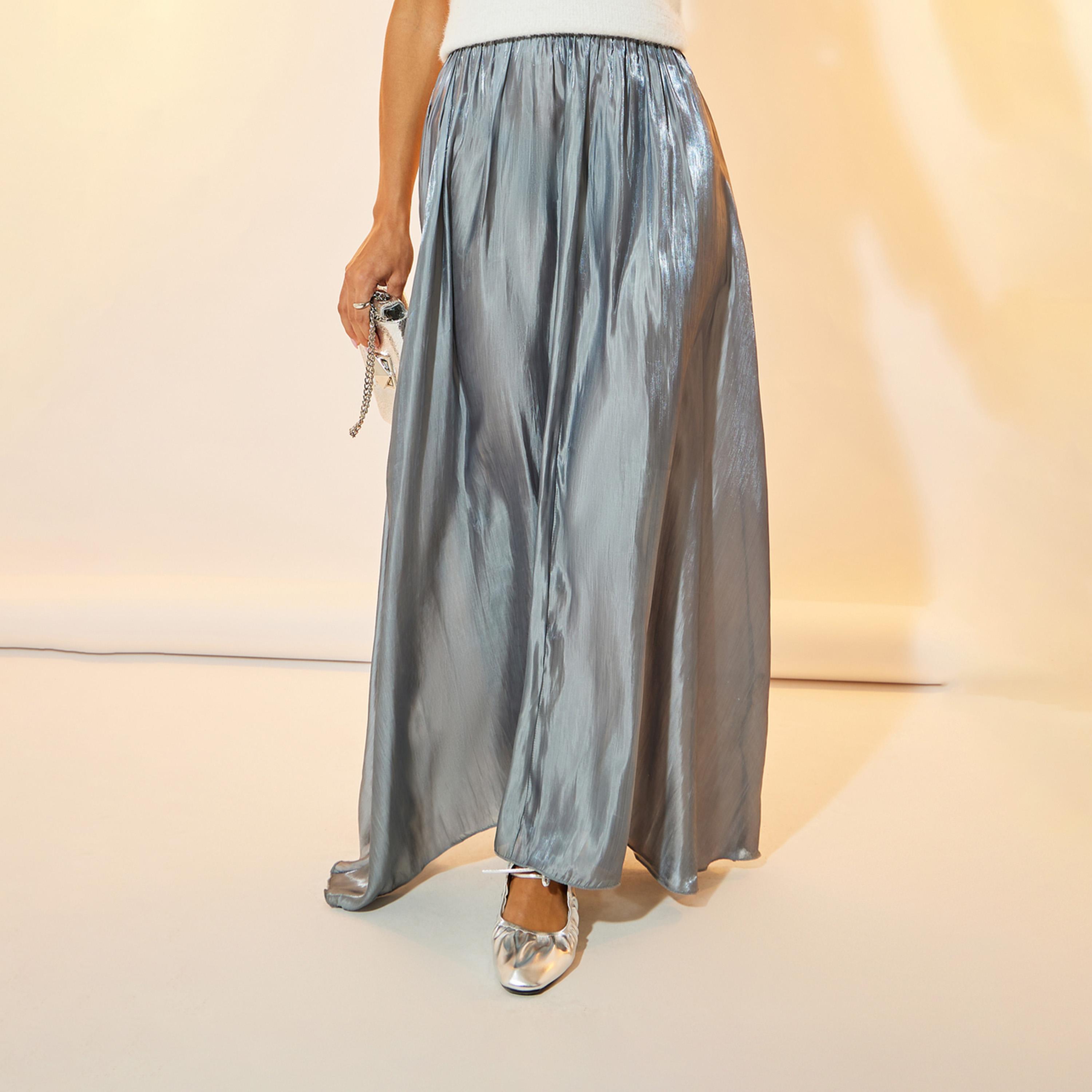 Take Two Metallic Look Gathered A-Line Maxi Skirt-women-clothing-bottoms-skirts-image-2