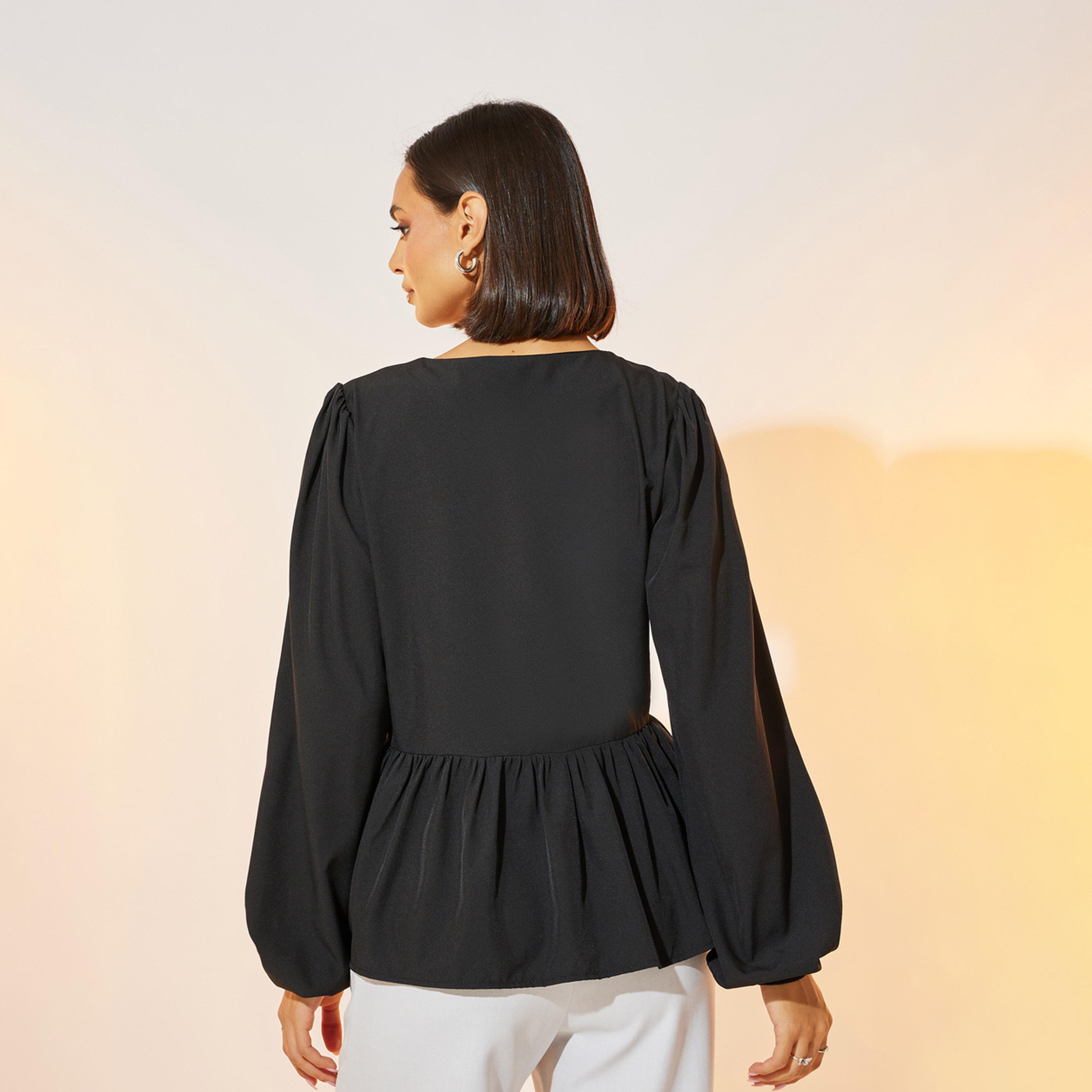 بلوزة بيبلوم بأكمام فوليوم مع أربطة-women-clothing-shirtsandblouses-shirts-image-4
